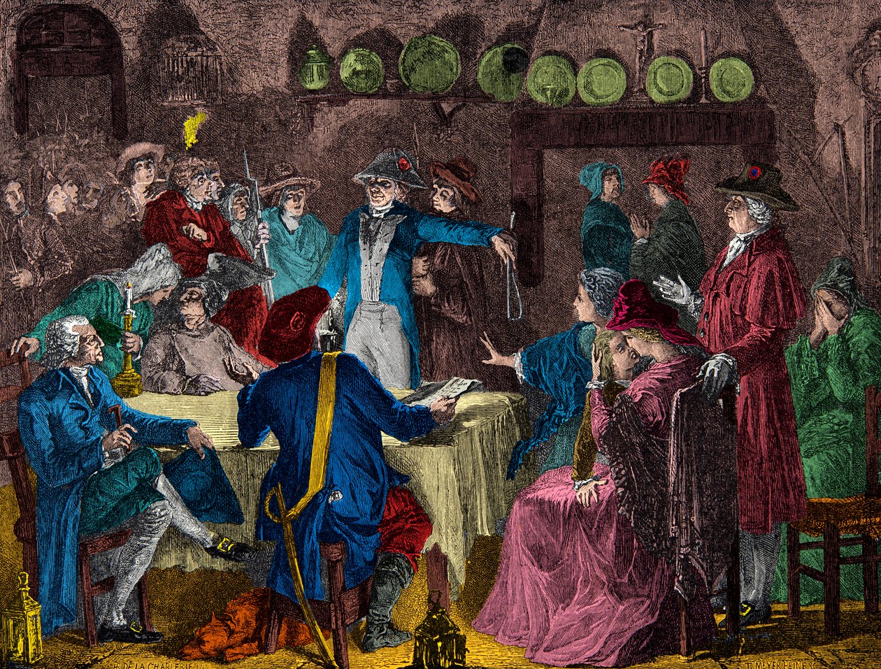 Gripande av kung Ludvig XVI och kungafamiljen i Varennes 1791, gravyr, privat samling av Anonymous Anonymous