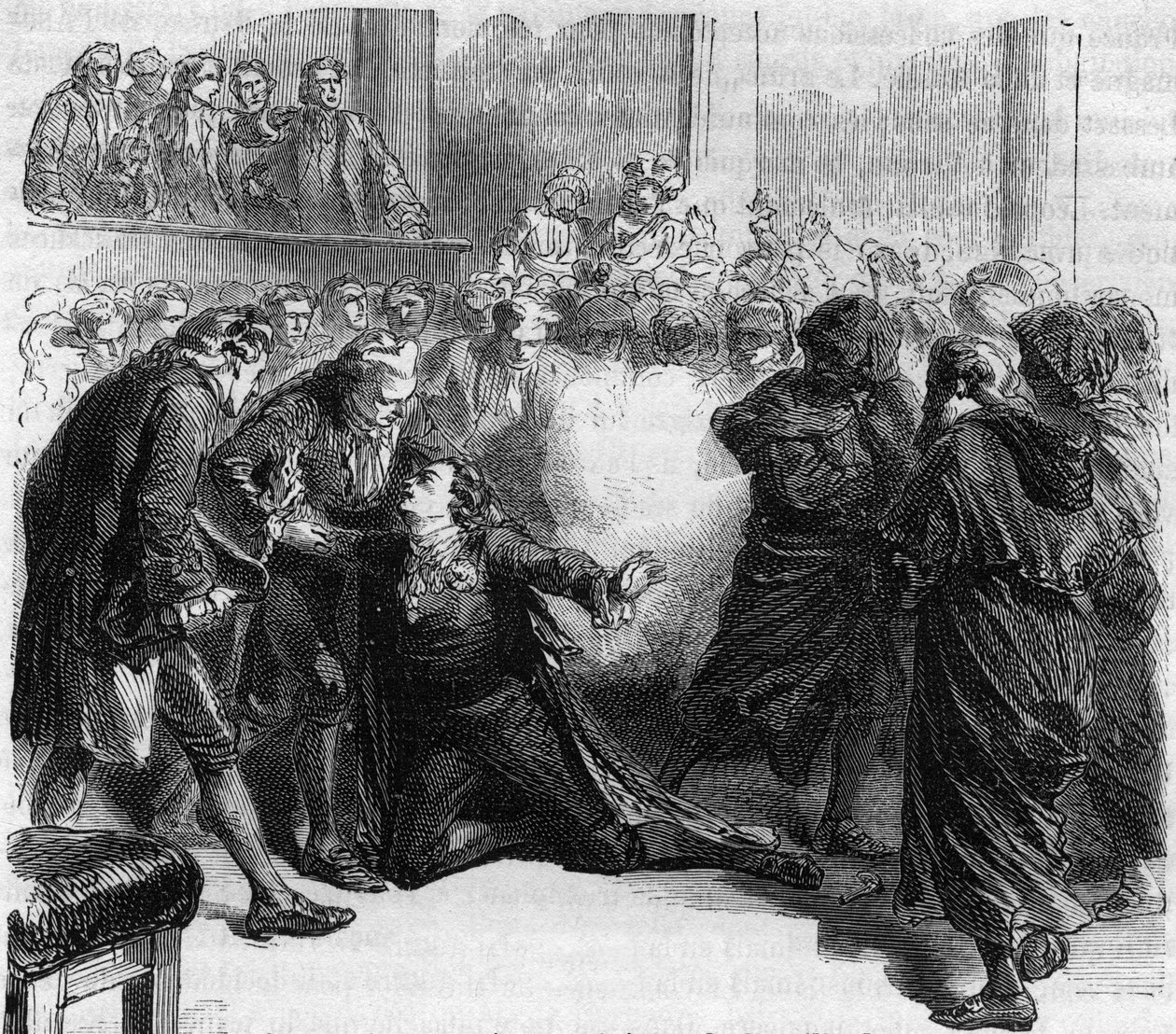 Mordet på Gustav III av Sverige - Mordet på Gustav (Gustave) III (1746-1792) Sveriges kung, under Maskbalen på Kungliga Operan i Stockholm av Jacob Johan Ankarström - Gravyr i "Histoire des Girondins" av Alphonse de Lamartine ( 1790- av Anonymous Anonymous