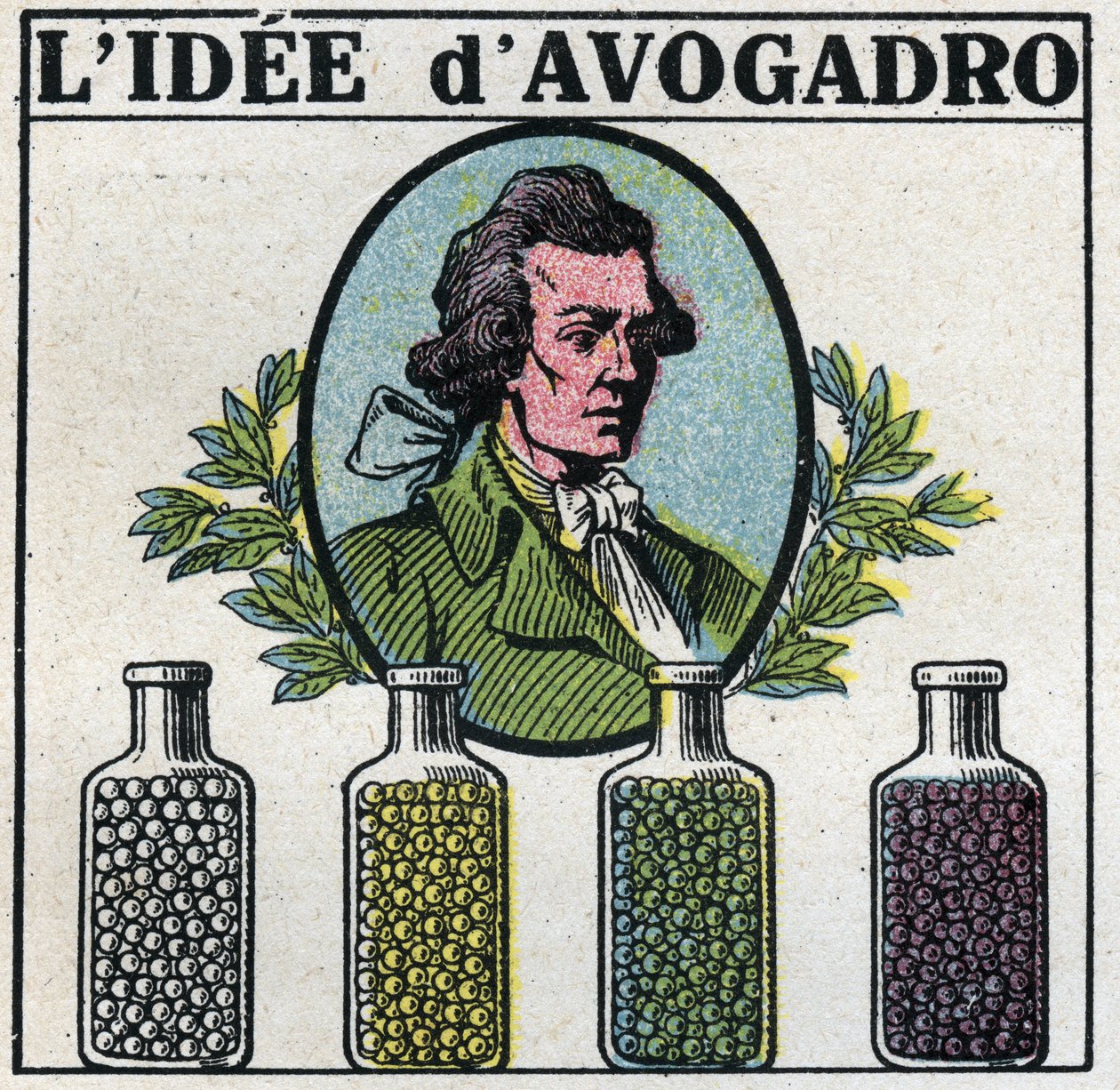 Atomer: The Idee of Amedeo Avogadro (1776-1856). Anonym illustration från 1925. Privat samling. av Anonymous Anonymous