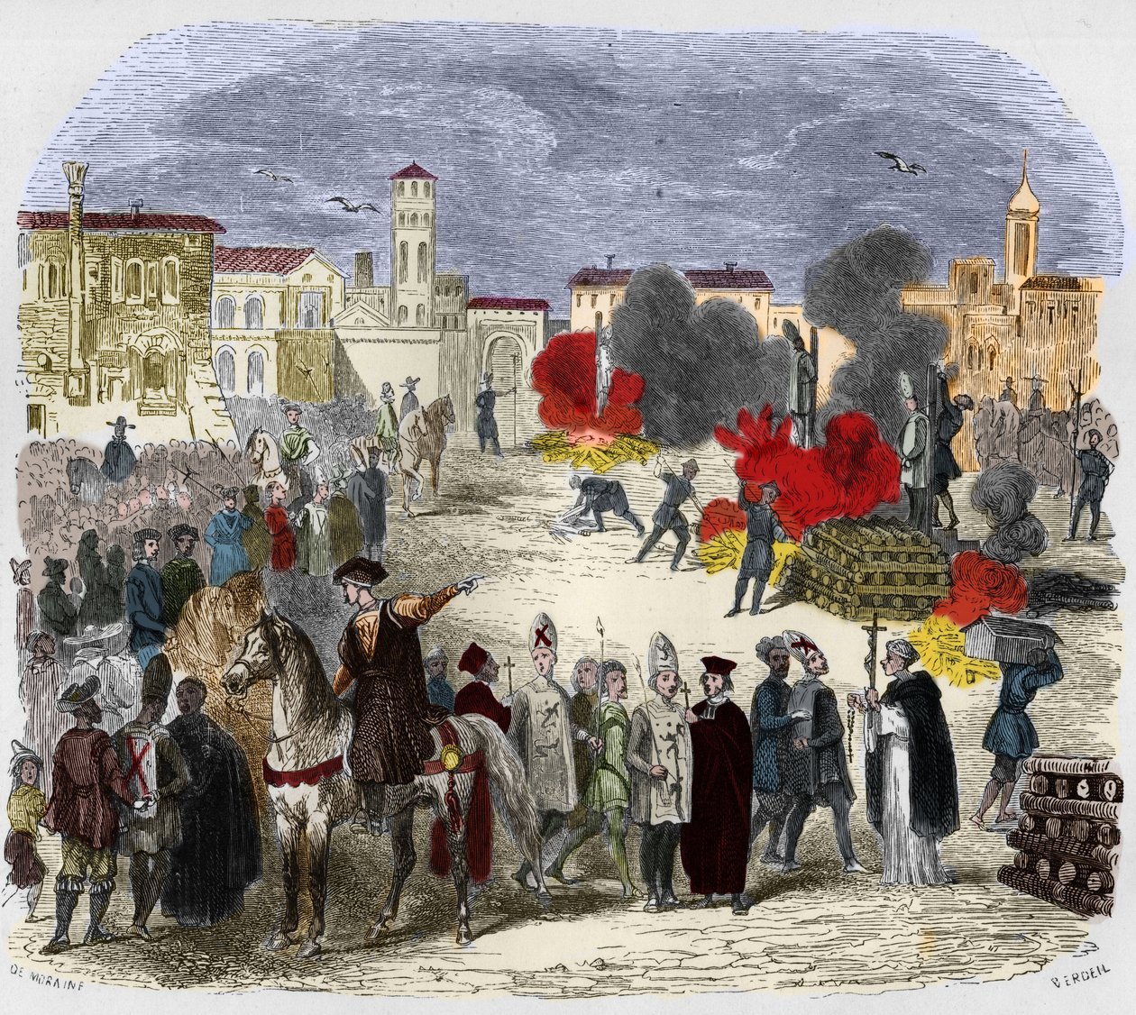 Autodafe (auto da fe) (auto da-fe) på 1500-talet. Illustration i "" Mysteres of the Inquisition and Other Secret Societies of Spain"" Av Victor de Fereal, Suberwick, Manuel Galo de Cuendias. Utgiven av P. Boizard av Anonymous Anonymous