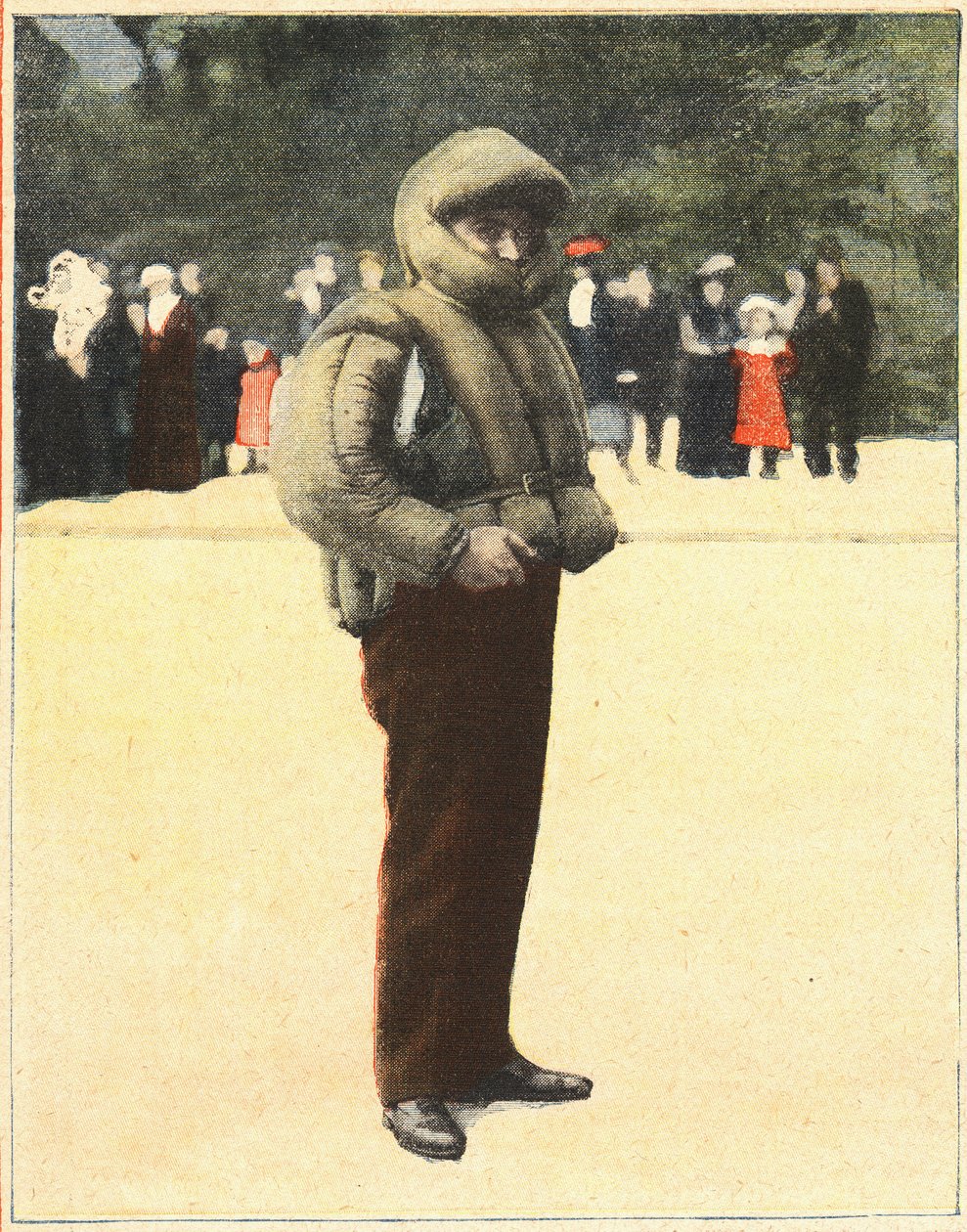 Flyg: Luftdräkt designad för att skydda flygare från att falla. Gravyr i "" Le petit parisien"" 1910-10-16. Privat samling. av Anonymous Anonymous