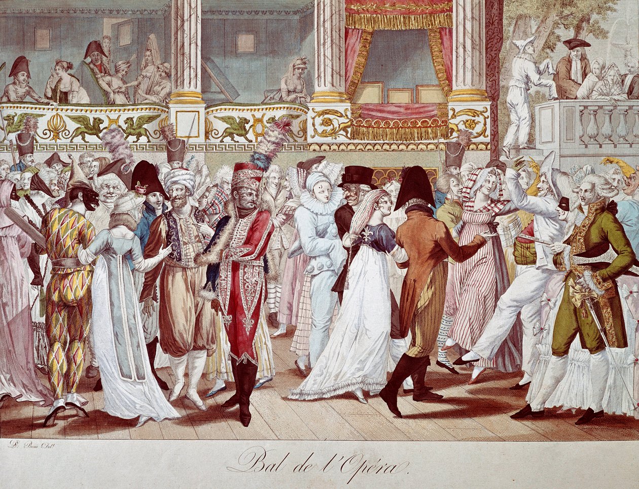 Bollmask på Parisoperan. Litografi av Bosio. 1800-talets Paris, Musee Carnavalet av Anonymous Anonymous
