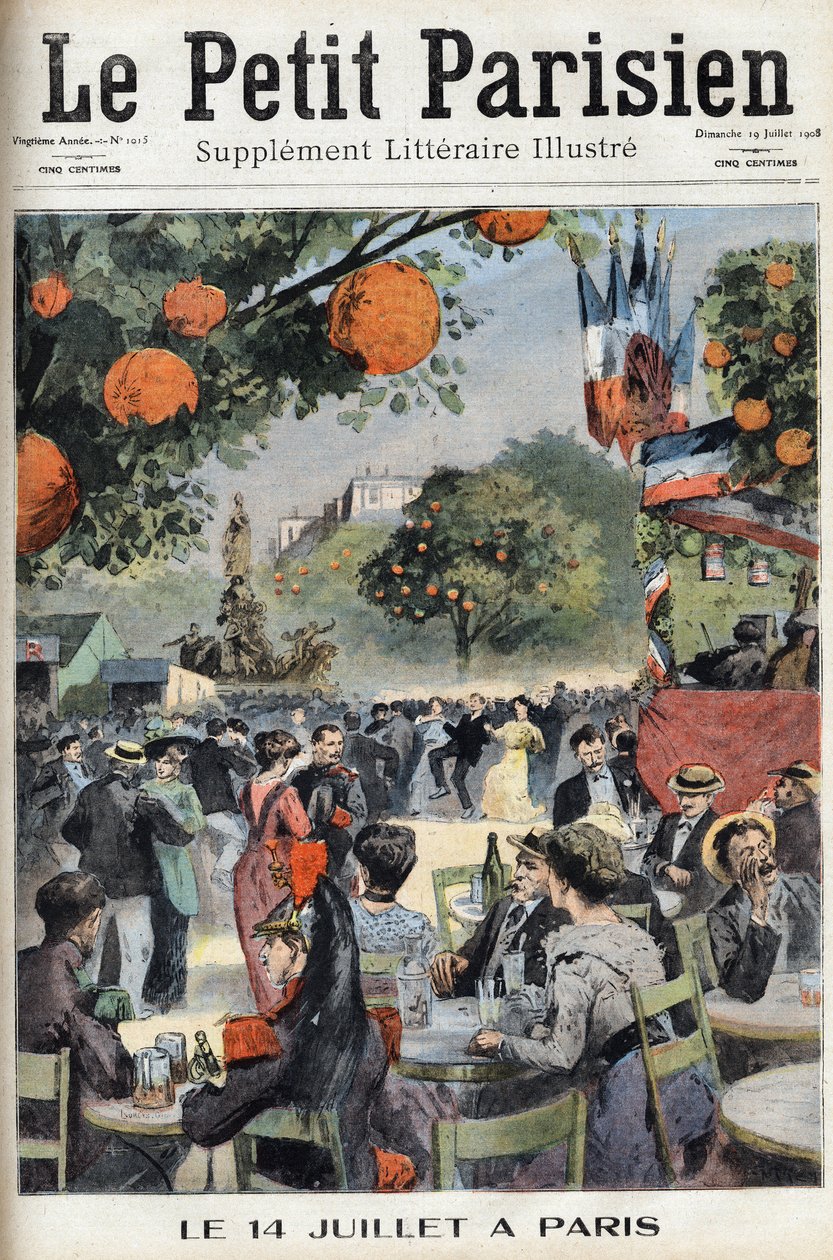 Bal den 14 juli i Paris. En av tidningen "" Le petit parisien"" den 19/07/1908. Privat samling. av Anonymous Anonymous