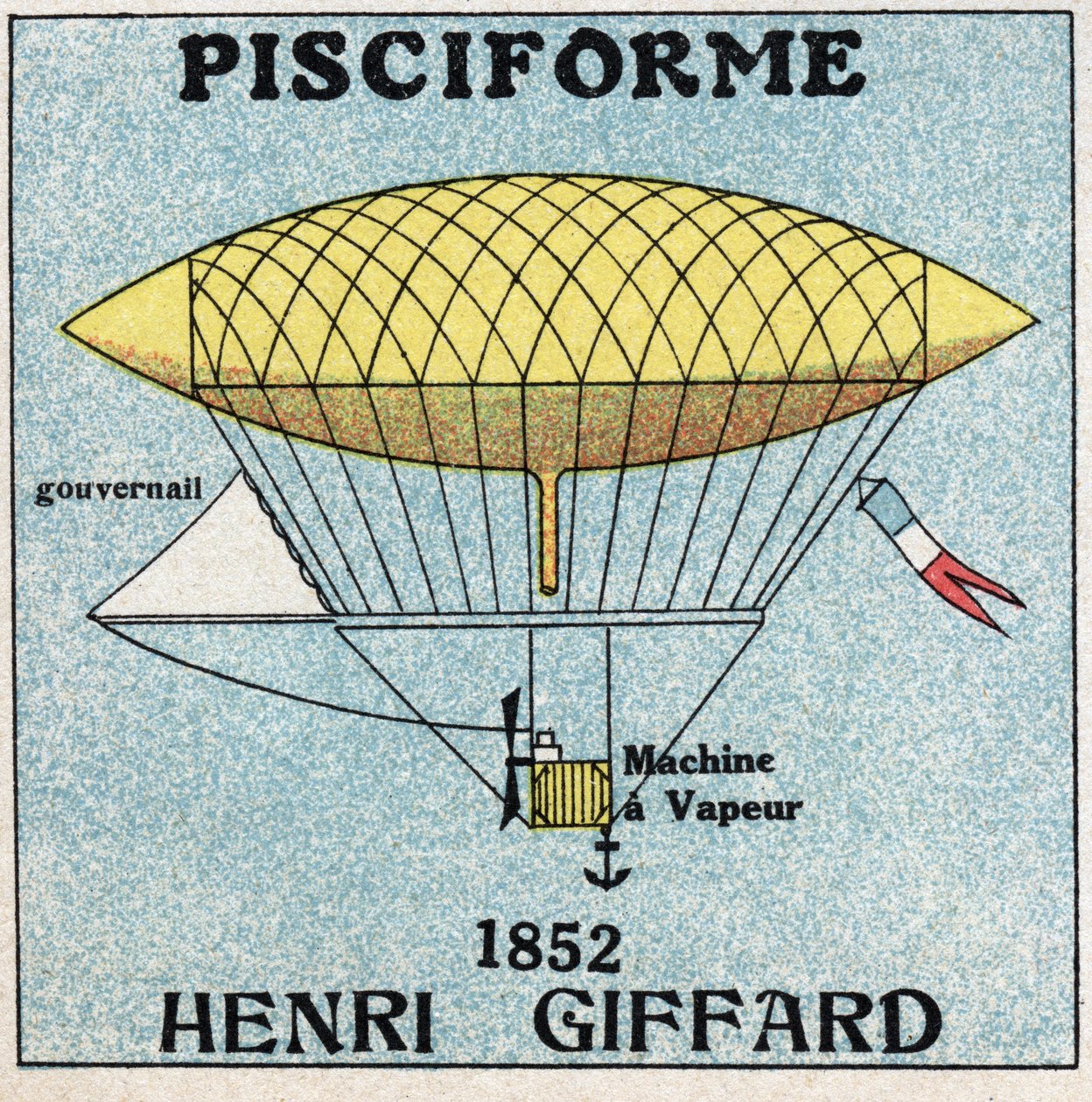 Ballonger: fiskformade kuvert av Henri Giffard (1825-1882) 1852. Anonym illustration från 1925. Privat samling. av Anonymous Anonymous