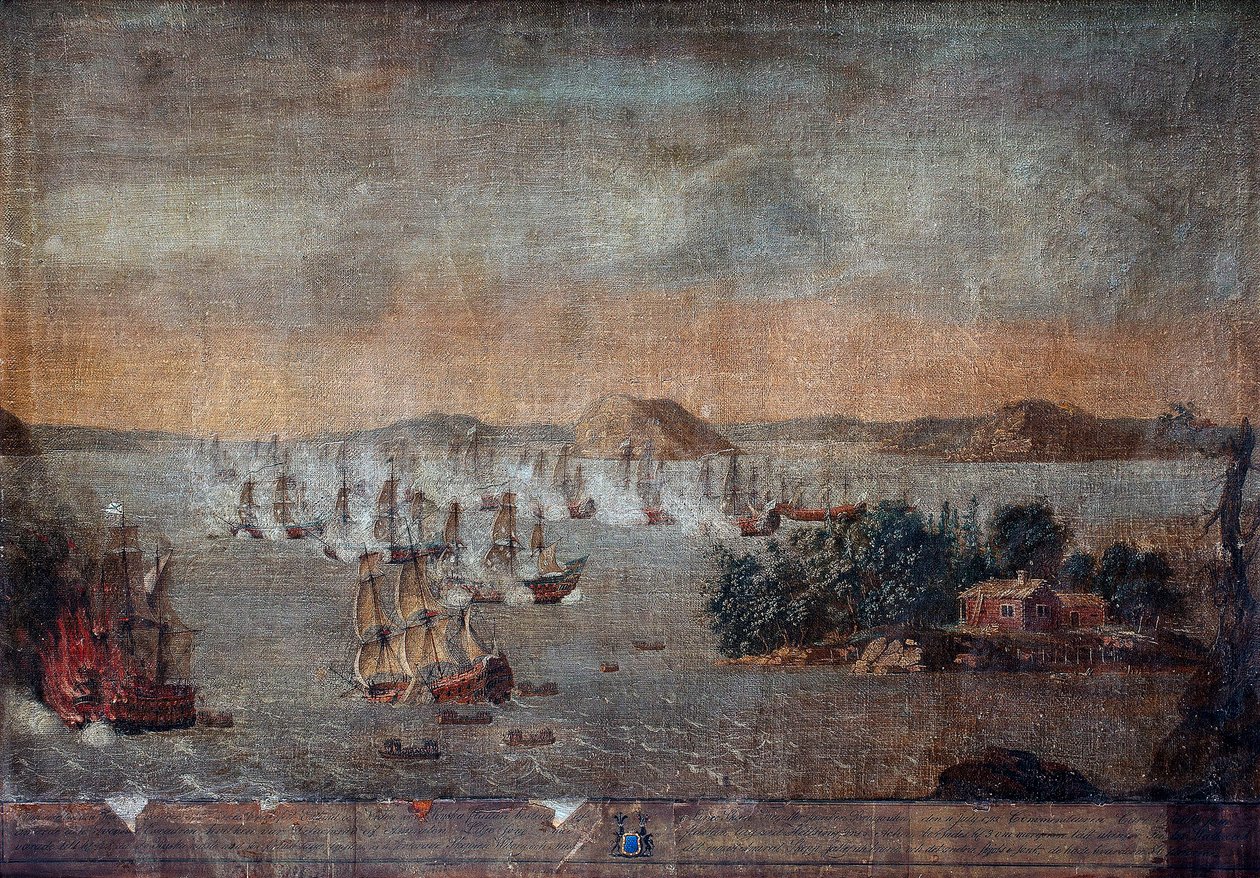 Slaget vid Hogland - Under det stora norra kriget, sjöslaget den 22 juli 1713 mellan Sverige och Ryssland - Slaget vid Hogland den 22 juli 1713 - Målning av okänd konstnär av Anonymous Anonymous