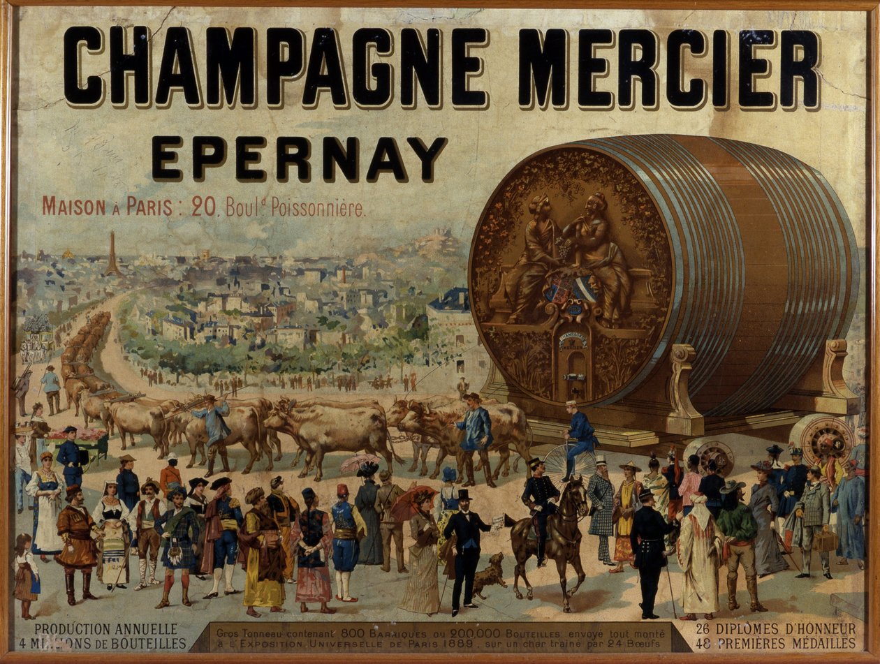 Stor tunna champagne utställningar på Expo Universelle de 1889 - Reklamaffisch för Mercier champagne, sent 1800-tal av Anonymous Anonymous