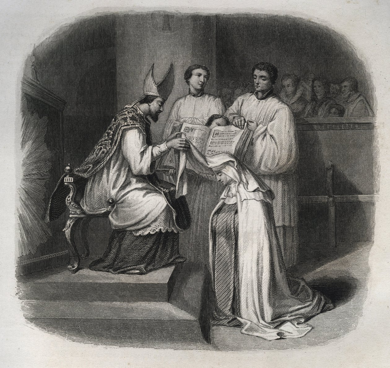 Välsignade Maria av inkarnationen (Skägg Jeanne Avrillot) (1566-1618) Fransk mystiker som tar emot karmelitens slöja 1614. Gravyr från 1846 i "" Lives of the saints"". Privat samling. av Anonymous Anonymous