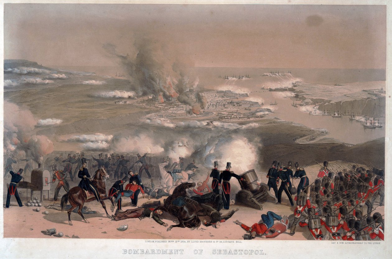 Bombardement av Sevastopol - Anonym - 1854 - Färglitografi - 83x117,2 - Privat samling av Anonymous Anonymous