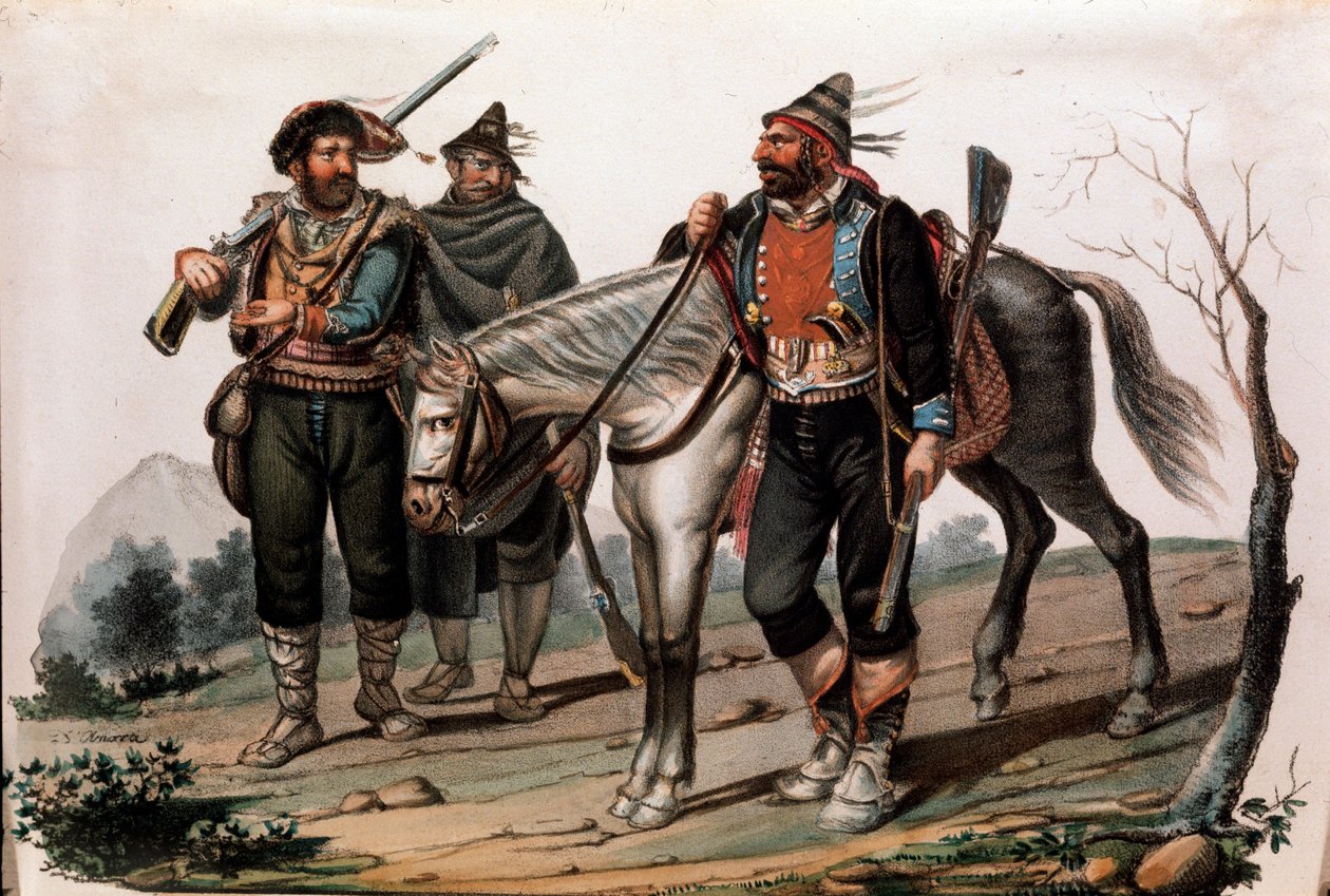 Brigandage i Kalabrien, Italien. 1800-talsgravyr Privat samling av Anonymous Anonymous