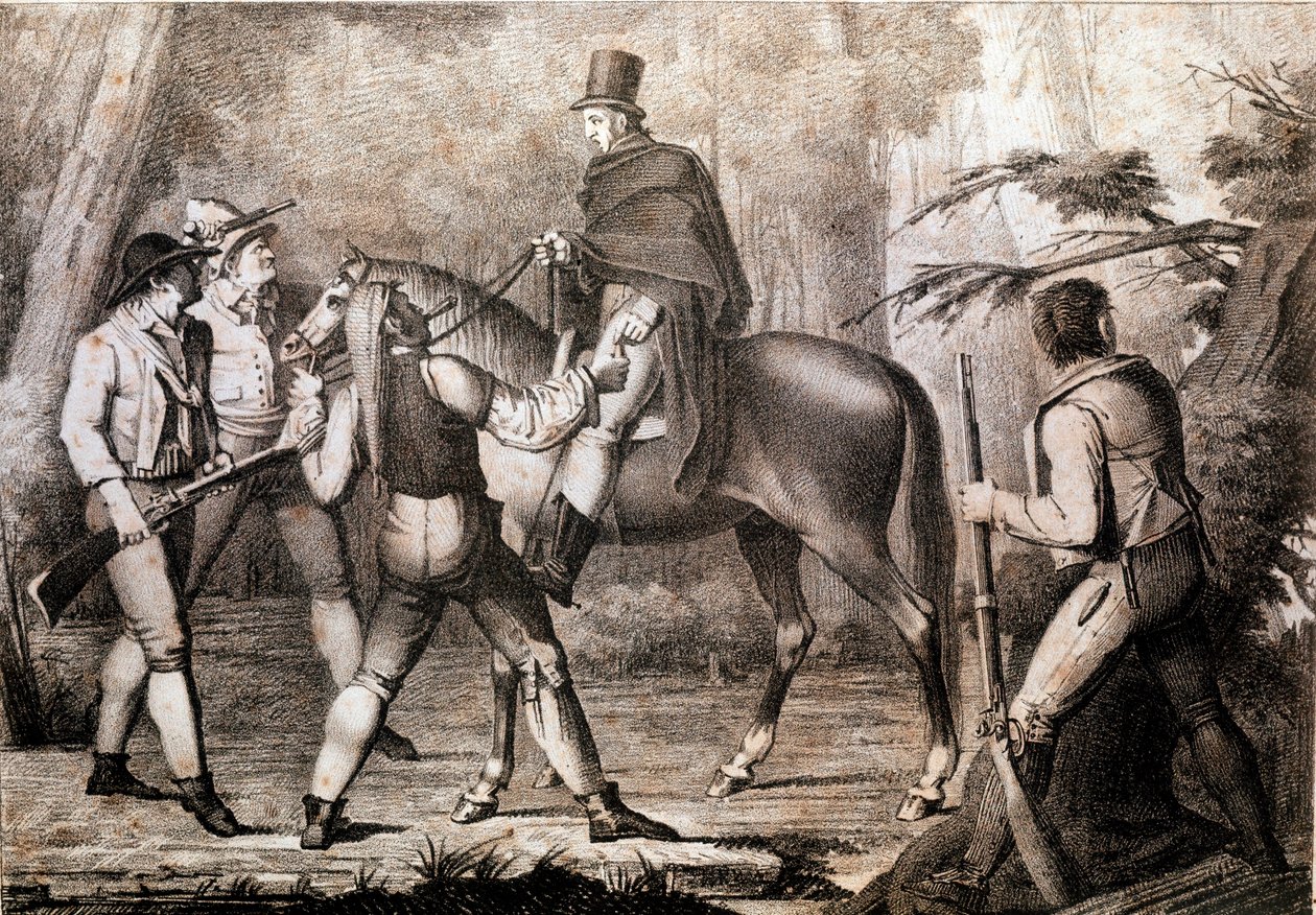 Brigands attackerar en hästresenär 1800-tal Print Privat samling av Anonymous Anonymous