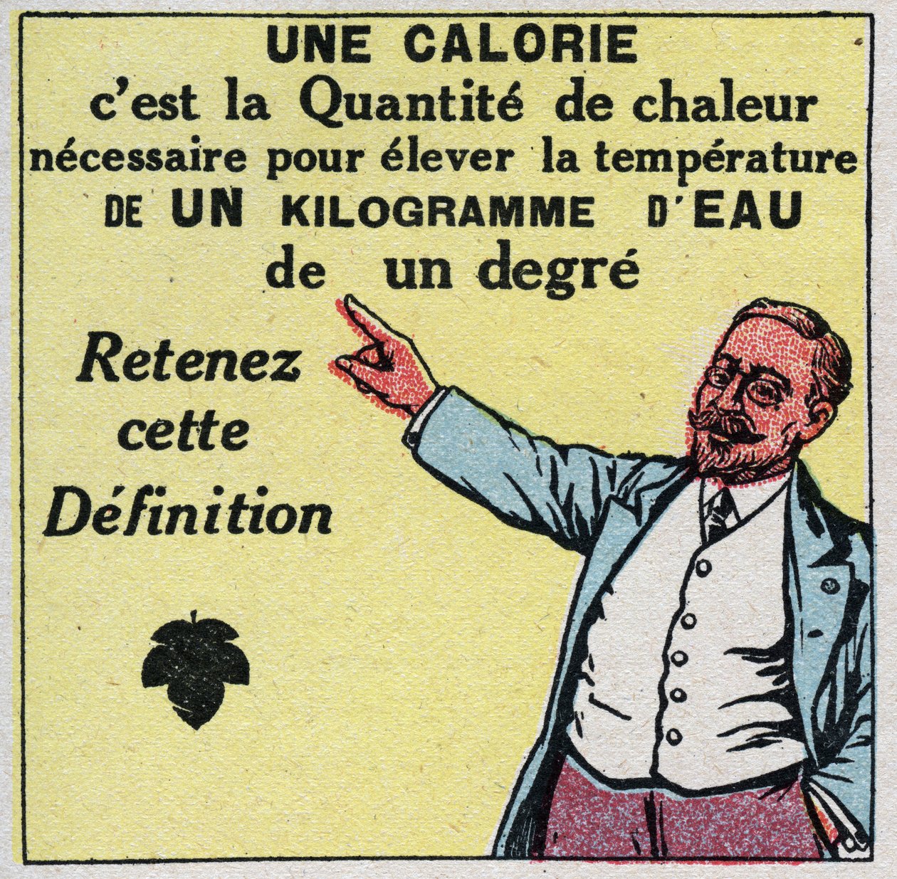 Kalorimetri: en kalori är mängden värme som behövs för att höja temperaturen på ett kilo vatten med en grad. Anonym illustration från 1925. Privat samling. av Anonymous Anonymous