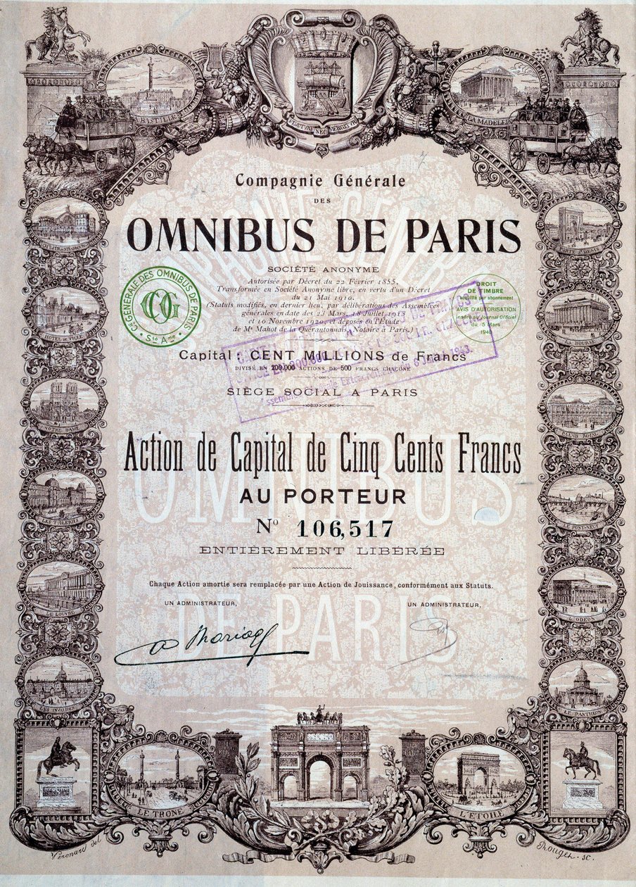 Kapitalandel på 500 franc i Paris omnibus, 1900-talets Coll. Dela med sig av Anonymous Anonymous