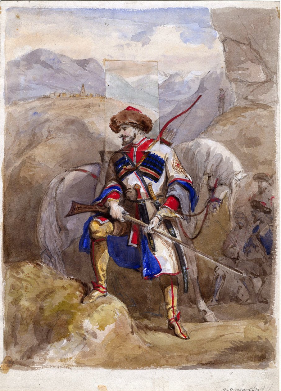 Chamil ou Imam Chamil - Imam Shamil (1797-1871) - Anonym - 1854 - Akvarell på papper - 32x23 - Privat samling av Anonymous Anonymous