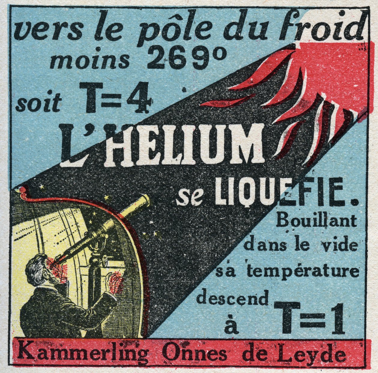 Ändringar i tillstånd: ångor. Holländska Heike Kammerling Ones (1853-1926), från Leiden, lyckades göra helium flytande 1908. Anonym illustration från 1925. Privat samling. av Anonymous Anonymous