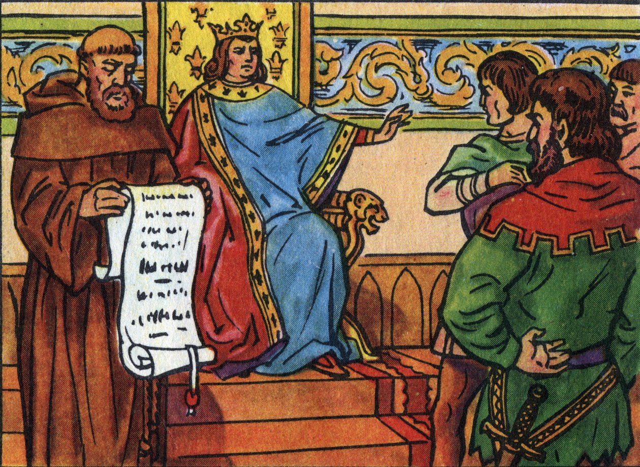 Karl IV Bel (1294-1328) påtvingade herrarna sin vilja. Anonym illustration i ""Samling av Frankrikes suveräner och statschefer"". 1900-talet. Privat samling. av Anonymous Anonymous