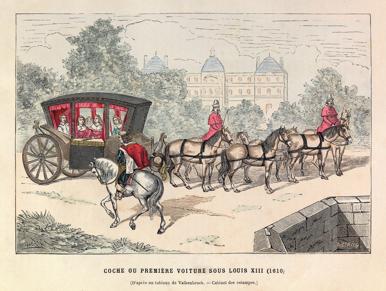 Coche eller första vagn under kung Ludvig XIII (1601 - 1643) - Buss, Ludvig XIII av Frankrikes regeringstid - privat samling av Anonymous Anonymous