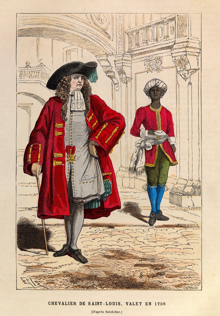 Kostym för en chevalier av Saint Louis som följer med sin betjänt 1706 (kung Ludvig XIV:s regent) - Riddaren av Saint Louis-ordenen och en betjänt. av Anonymous Anonymous