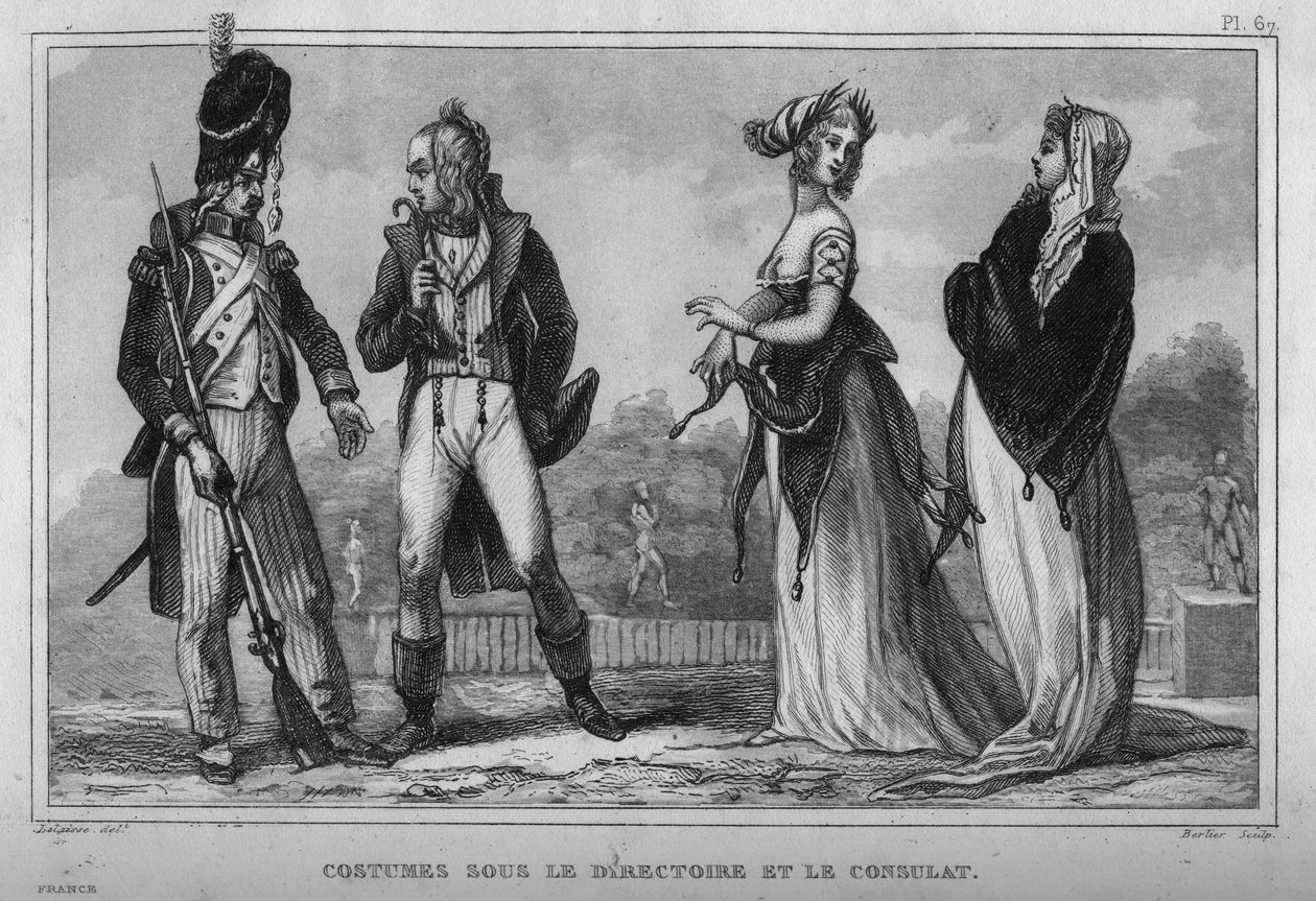 Kostym på direktionen och konsulatet. Gravyr från 1859 i "" Le Monde. Alla folks historia från de mest avlägsna tiderna till våra dagar”. av M. E. de Lostalot-Bachoue (Lostalot Bachoue). Privat samling. av Anonymous Anonymous