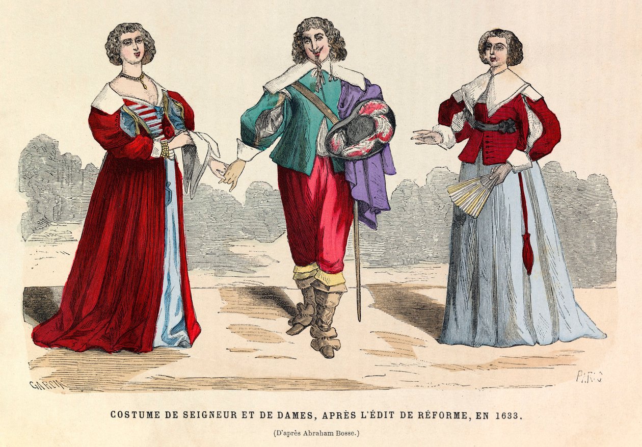Dräkter av herre och damer efter reformredigeringen i Paris 1633 - privat samling av Anonymous Anonymous