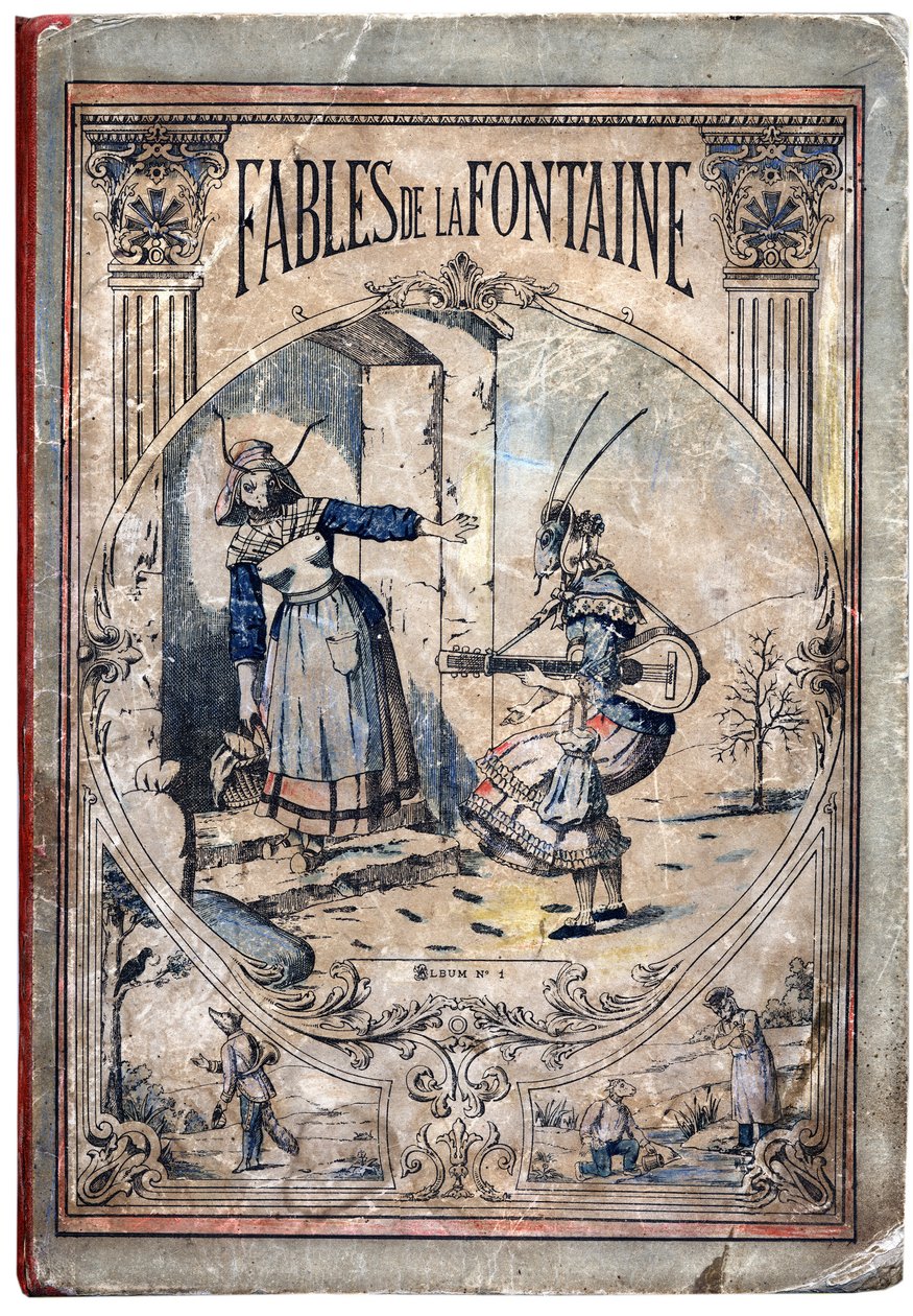 Omslag. Anonym illustration för Les Fables av Jean de LA FONTAINE (Lafontaine) (1621-1695). Avbildning av Pont-a-Mousson, ca 1880. Privat samling. av Anonymous Anonymous