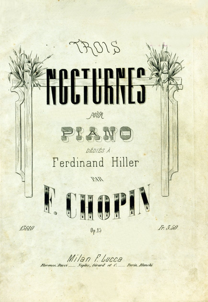 Omslag till "" Nocturnes opus 15"" för piano dedies a Ferdinand Hiller"" komponerad av Frederic Chopin (1810-1849). av Anonymous Anonymous