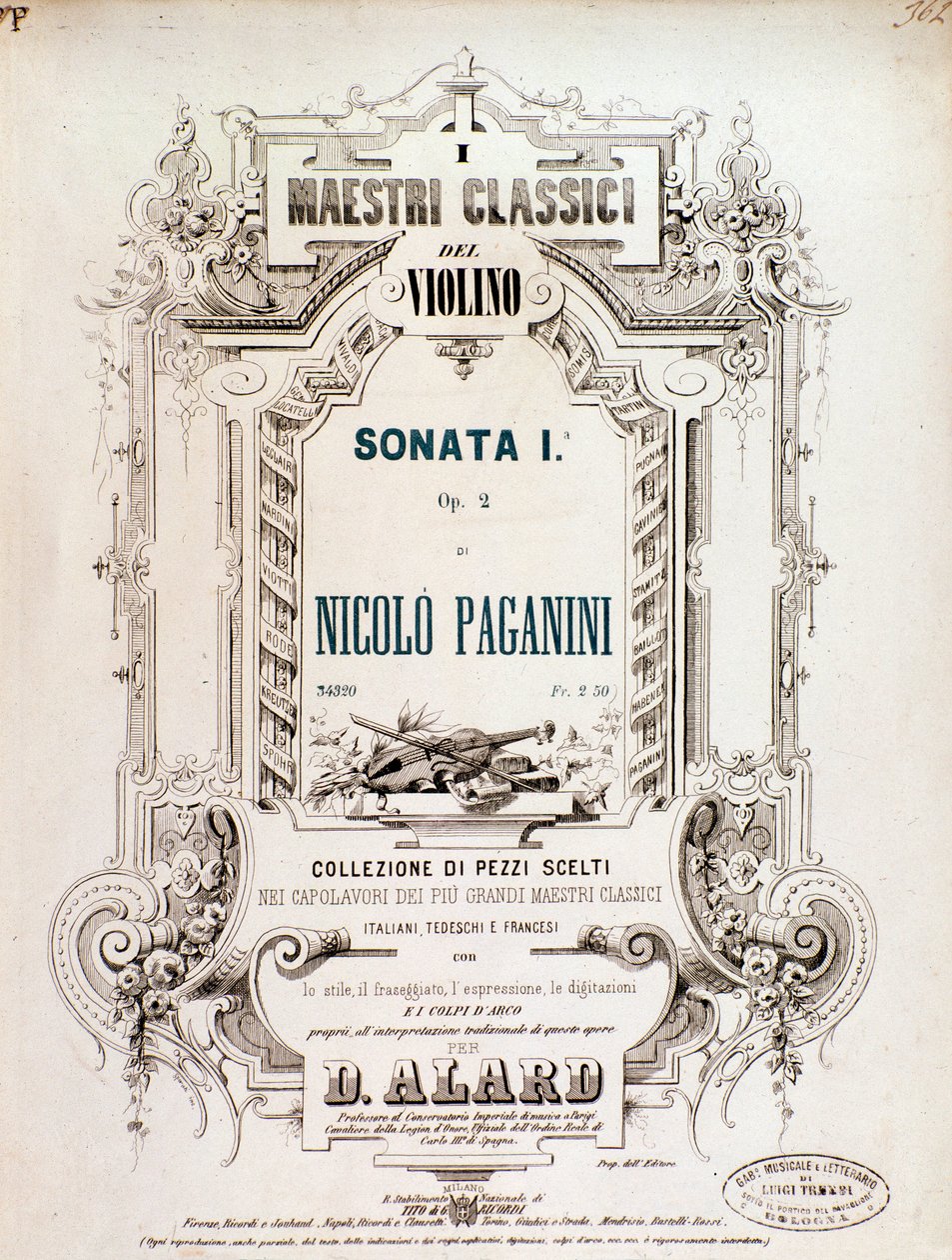 Omslag till partitur av Sonata 1, op 2 av N Paganini av Anonymous Anonymous