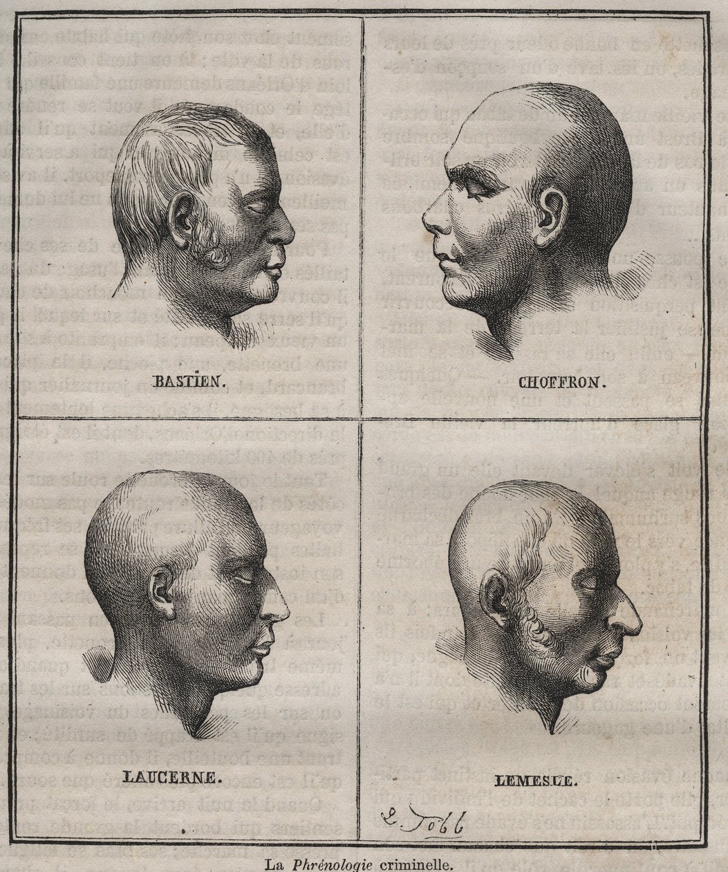 Criminal Phrenology in the Brest Bagne (porträtt som skildrar de fysionomiska egenskaperna hos olika typer av brottslingar). Gravyr i "Fångarnas historia från deras skapelse till våra dagar" (1877) av Pierre Zaccone (1817-1895) (Colonia Penale - Penal av Anonymous Anonymous