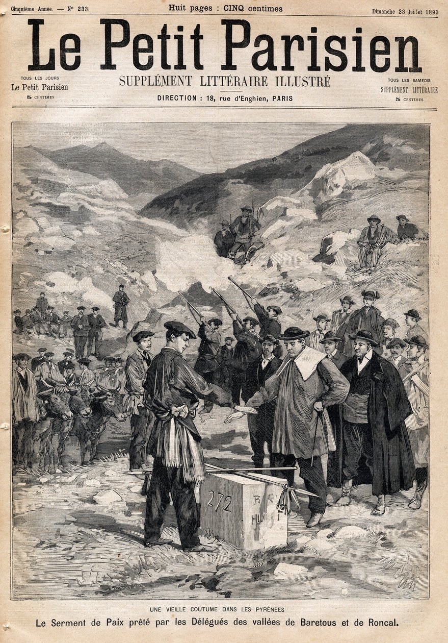 Pyrenéernas sed: fredseden avlagd av delegaerna i Baretous och Roncals dalar. En av tidningen "" Le Petite Parisien"" den 23/07/1893. av Anonymous Anonymous
