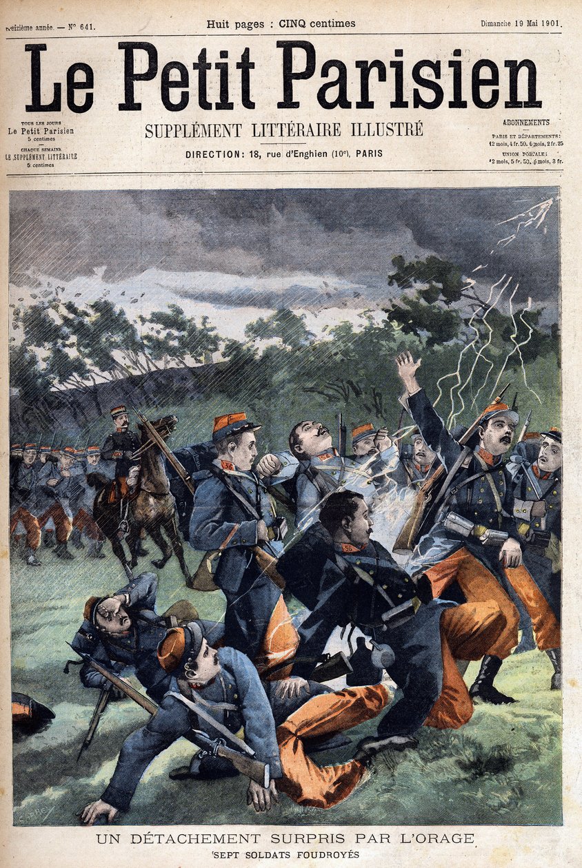 Detachement av soldater överraskade av stormen: sju soldater kommer att slås, i "" Le Petit Parisien"" den 19/05/1901 (gravyr) av Anonymous Anonymous