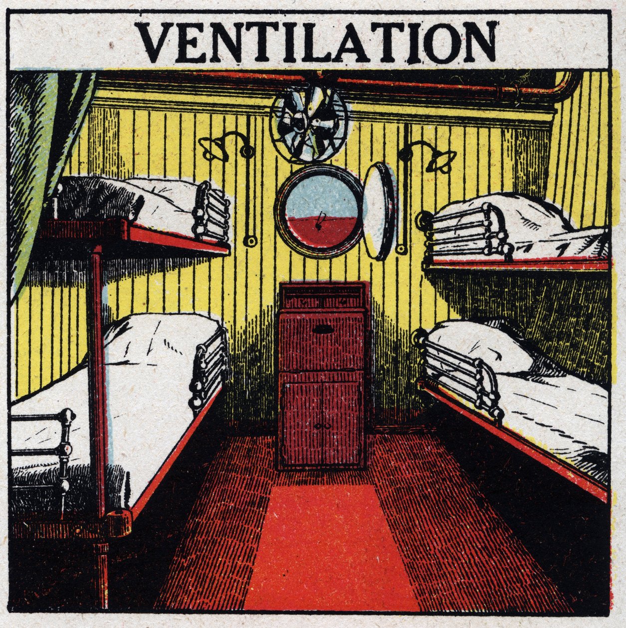 Hushållsanvändning av el: ventilation. Anonym illustration från 1925. Privat samling. av Anonymous Anonymous