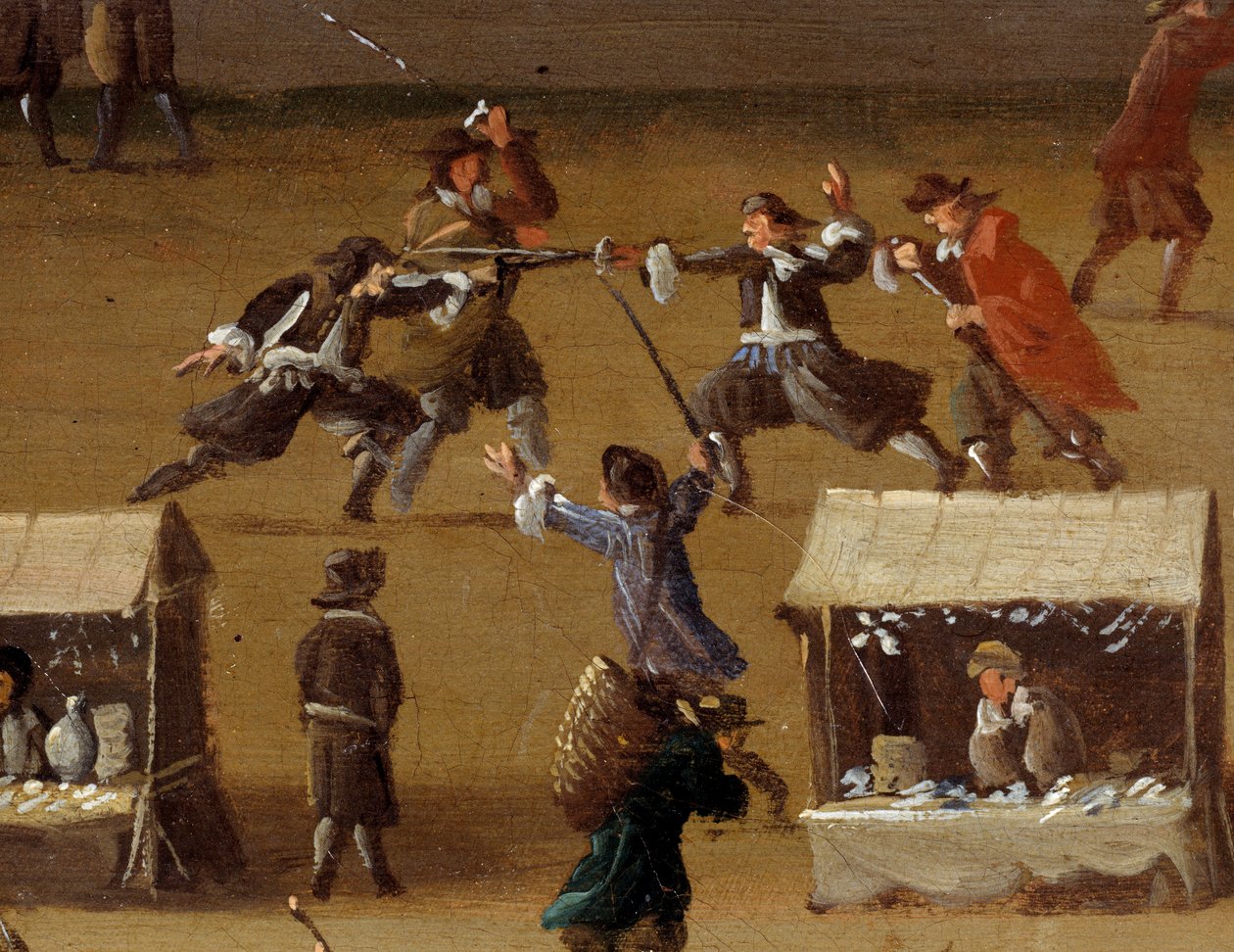 Duellscen på Pont Neuf i Paris på 1600-talet Detalj. Anonym målning. Paris, Musée Carnavalet av Anonymous Anonymous