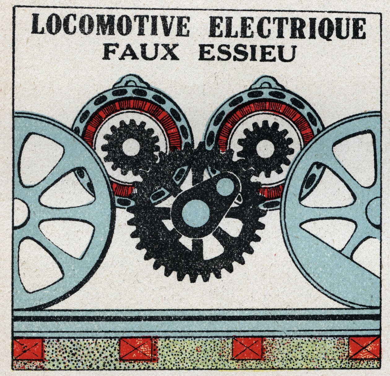 Elektriska järnvägar: falsk axel på ett elektriskt lok. Anonym illustration från 1925. Privat samling. av Anonymous Anonymous