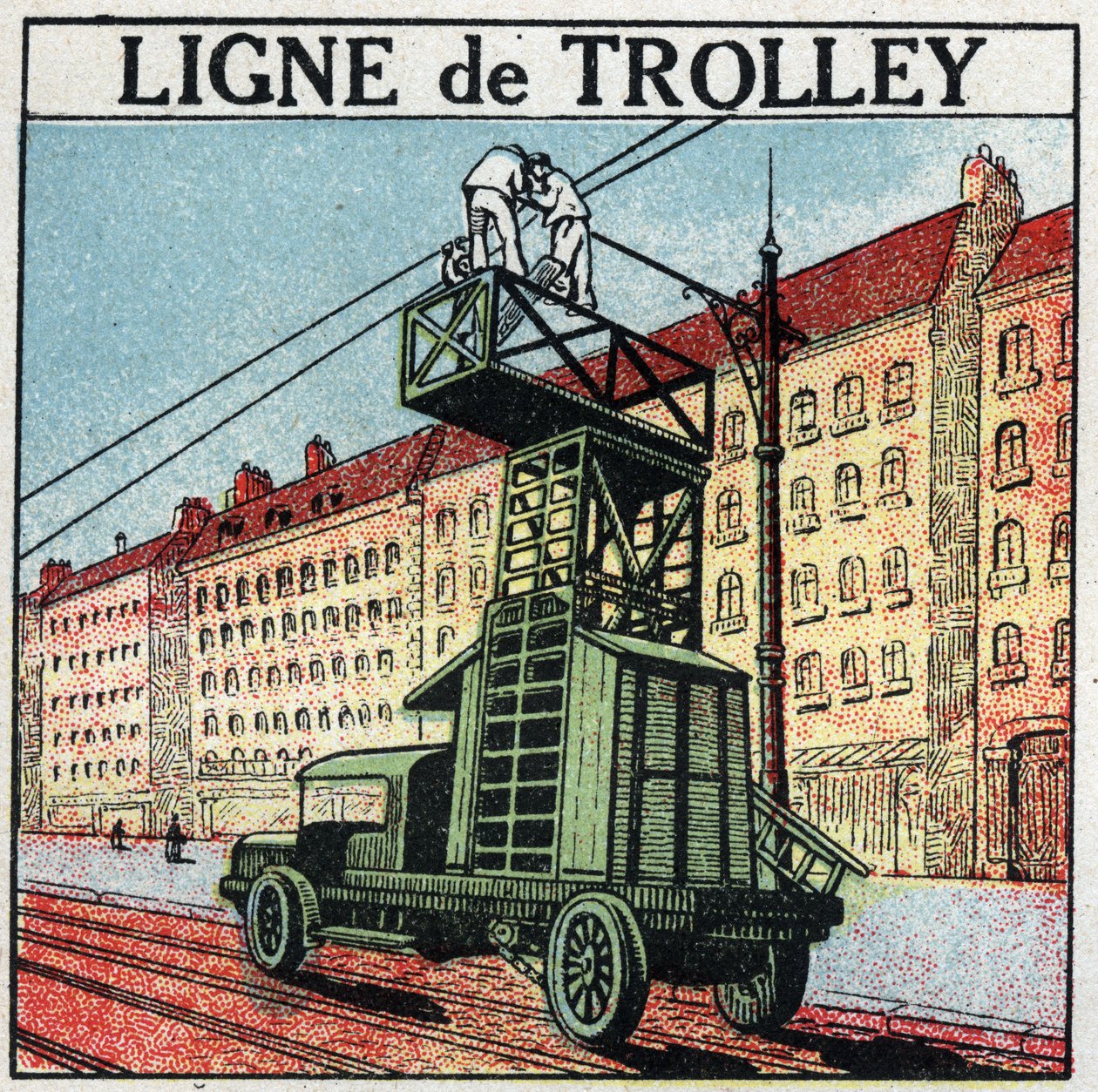 Elektriska spårvagnar: en vagnlinje. Anonym illustration från 1925. Privat samling. av Anonymous Anonymous