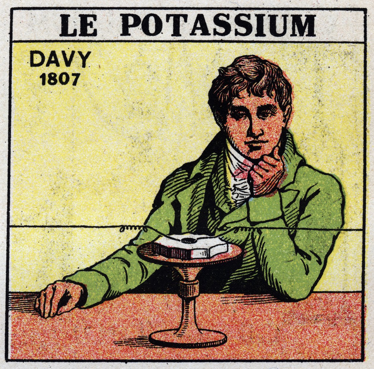Elektrokemi: nedbrytning av kaliumklorid (kalium) och soda av Sir Humphry Davy (1778-1829) 1807. Anonym illustration från 1925. Privat samling. av Anonymous Anonymous