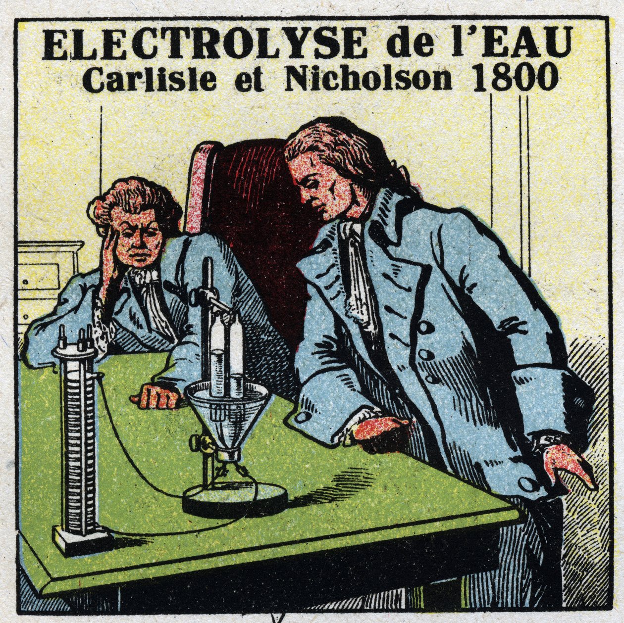 Elektrokemi: elektrolys av vatten av Anthony Carlisle (1768-1842) och William Nicholson (1753-1815) i London den 2 maj av Anonymous Anonymous