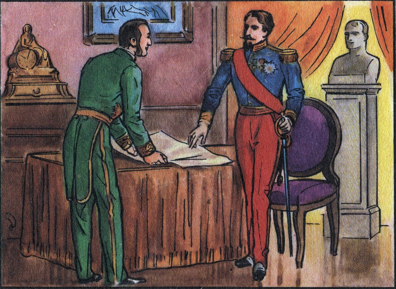Kejsar Napoleon III (1808-1873) med baron Georges Haussmann (1809-1891) Anonym illustration i samlingen av Frankrikes suveräner och statsöverhuvuden”. 1900-talet. Privat samling. av Anonymous Anonymous