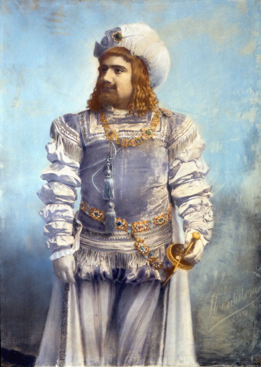 Enrico Caruso (1873-1921), italiensk tenor i rollen som Faust i Mephistophele (Mephistopheles (Mephisto) av Arrigo (eller Enrico) Boito Handfärgat foto. Rom av Anonymous Anonymous