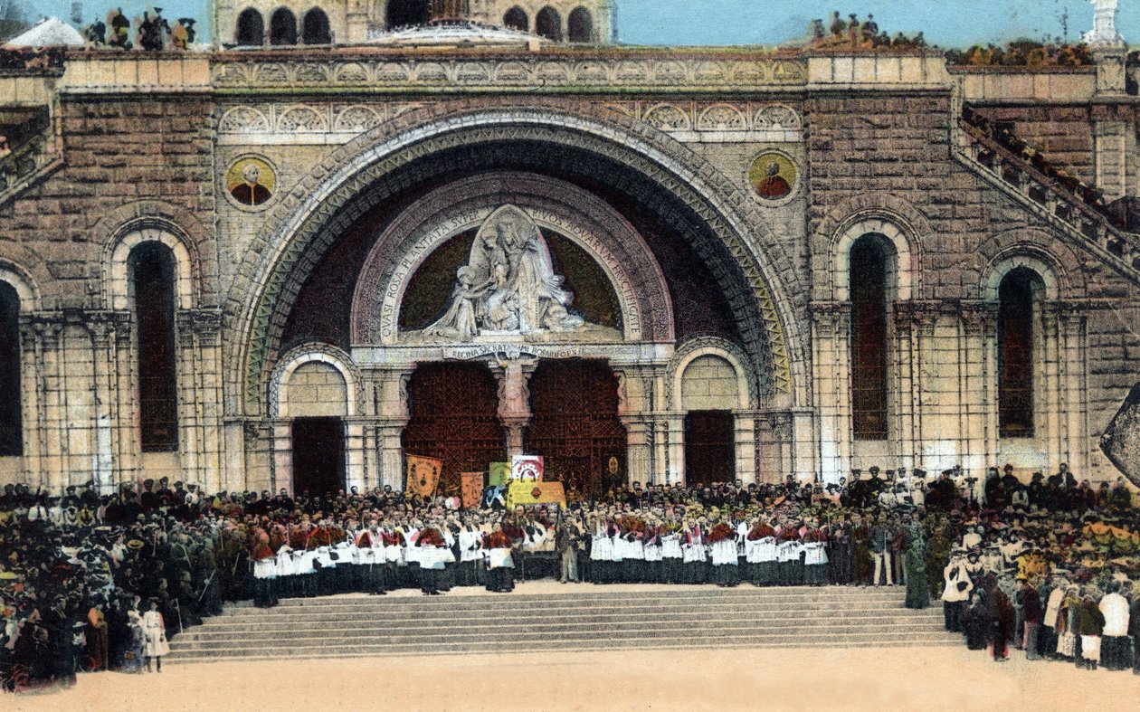 Ingången till Rosenkransen och välsignelsen av Tres Saint-Sacrement (Heliga sakramentet) - Lourdes - Hautes Pyrenees (65) omkring 1930. av Anonymous Anonymous