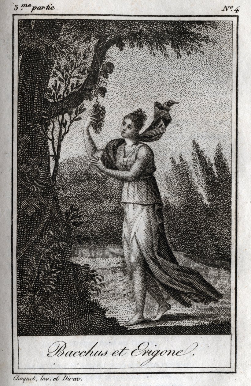 Erigo och Bacchus, gravyr från 1819 i "Letters to Emily on Mythology" av Charles Albert Demoustier (1760-1801). Privat samling. av Anonymous Anonymous