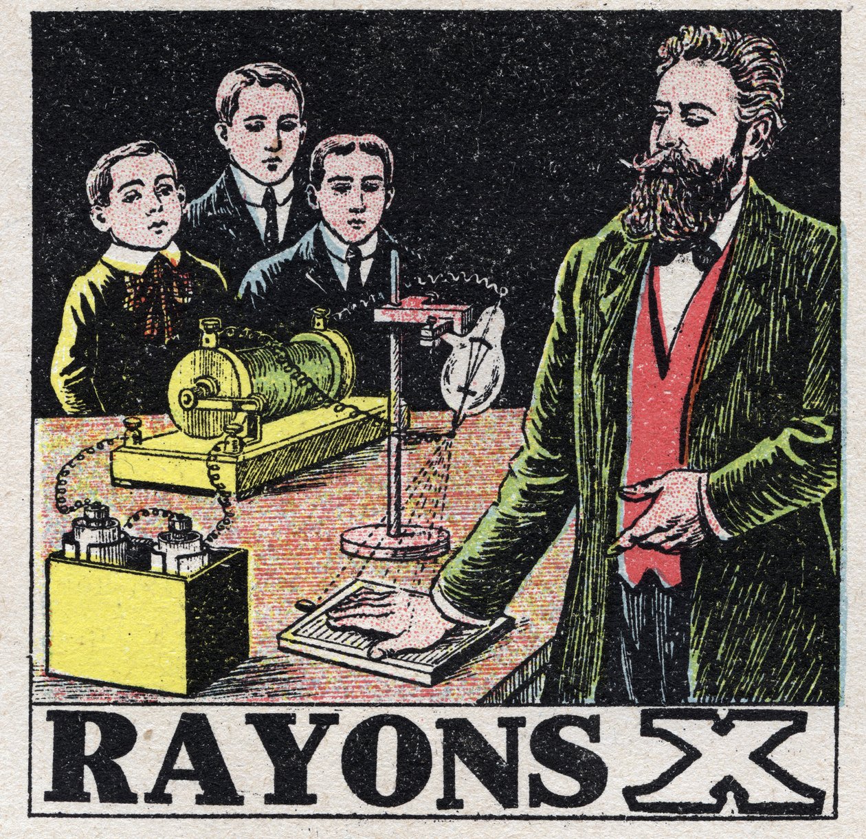 Eter (material): Röntgenstrålar upptäckt av den tyske fysikern Wilhelm Conrad Roentgen eller Roentgen (1845-1923). Anonym illustration från 1925. Privat samling. av Anonymous Anonymous