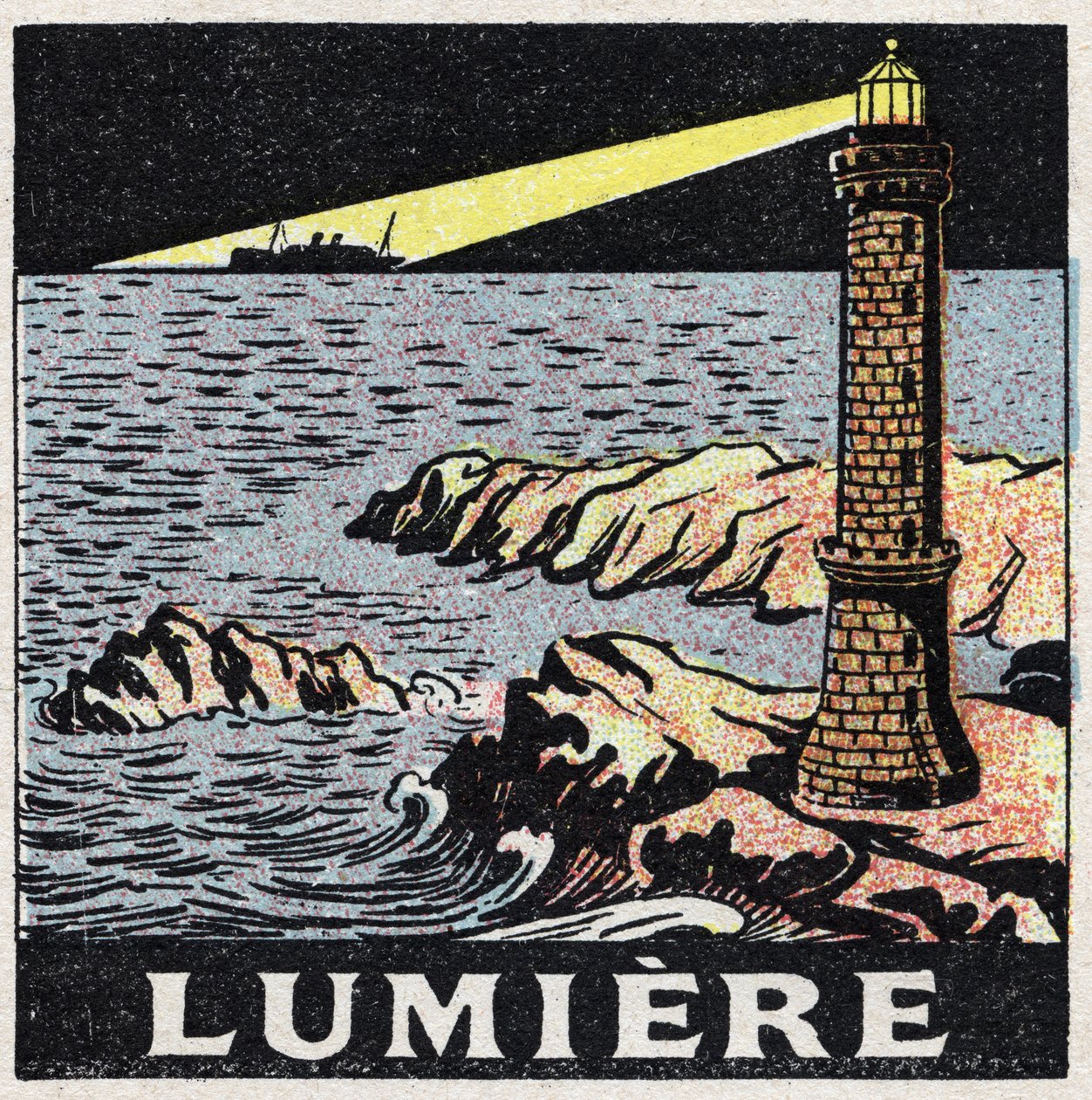 Eter (material): ljuset från en fyr i natten. Anonym illustration från 1925. Privat samling. av Anonymous Anonymous