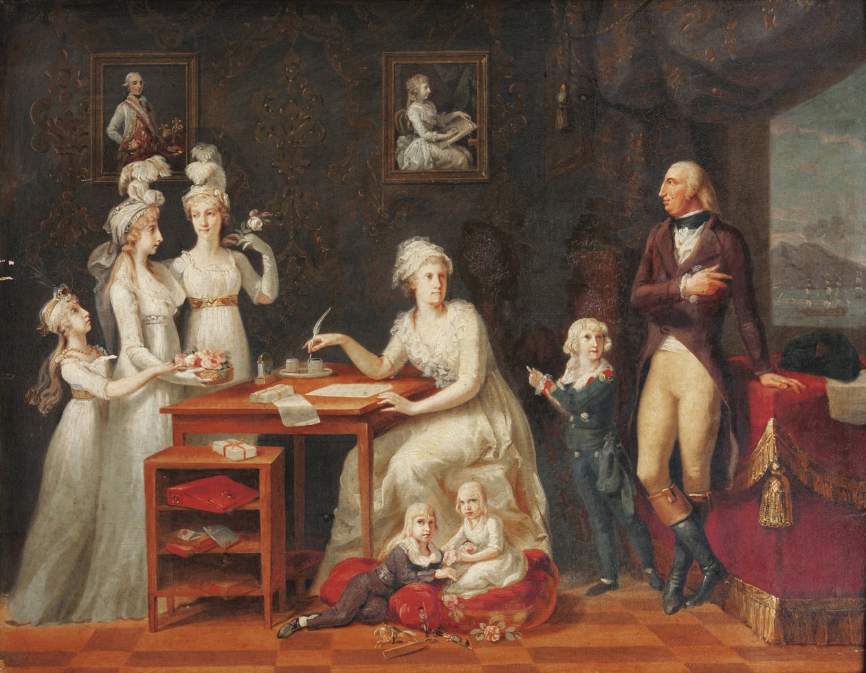 Ferdinand Ier (roi des Deux-Siciles) (1751-1825) - Kung Ferdinand IV av Neapel och Sicilien med sin familj, Anonym. Olja på trä, storlek: 42x53,3, sent 1700-tal, privat samling av Anonymous Anonymous
