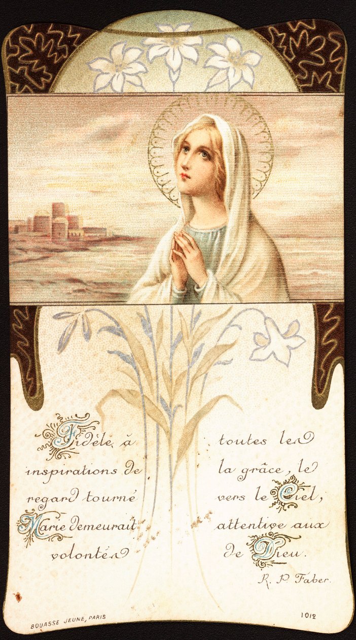 Fidele har alla inspirationer av nåd, blicken vänder sig mot himlen, Mary förblev uppmärksam på Guds önskningar from bild. 1900-talets privata samling av Anonymous Anonymous