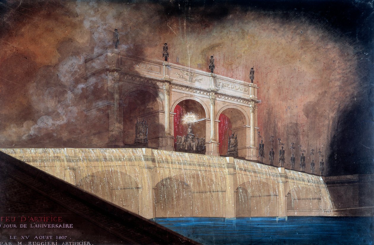 Fyrverkerier av Claude Ruggieri i Paris den 15/08/1807 Tavla efter en anonym målning. 1807 Paris, Musée Carnavalet av Anonymous Anonymous