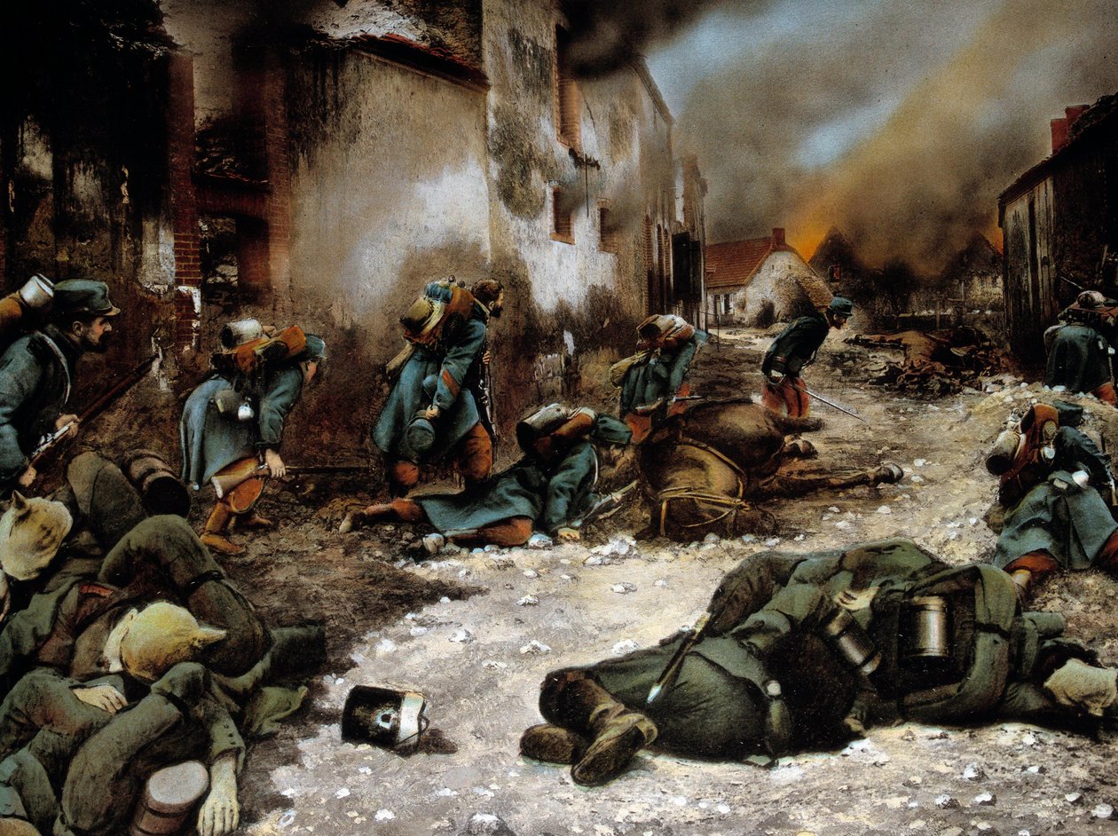 Första världskriget (1914-1918): "" Slaget i Chatillon sur Morin (Chatillon-sur-Marne) i september 1914"" Anonym målning av Anonymous Anonymous