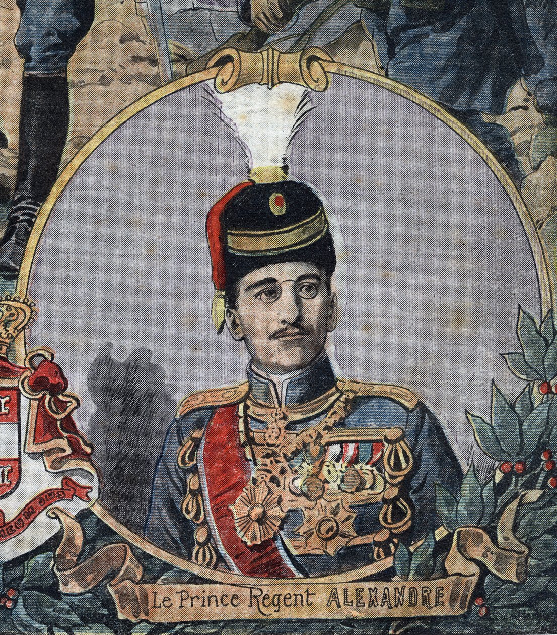 Första världskriget 1914-1918 (14-18): Porträtt av prinsregenten av Serbien Alexander, som blev kung Alexander I av Jugoslavien eller Alexander II av Serbien (1888-1934). Gravyr i "" Le Petite Journal"" av Anonymous Anonymous