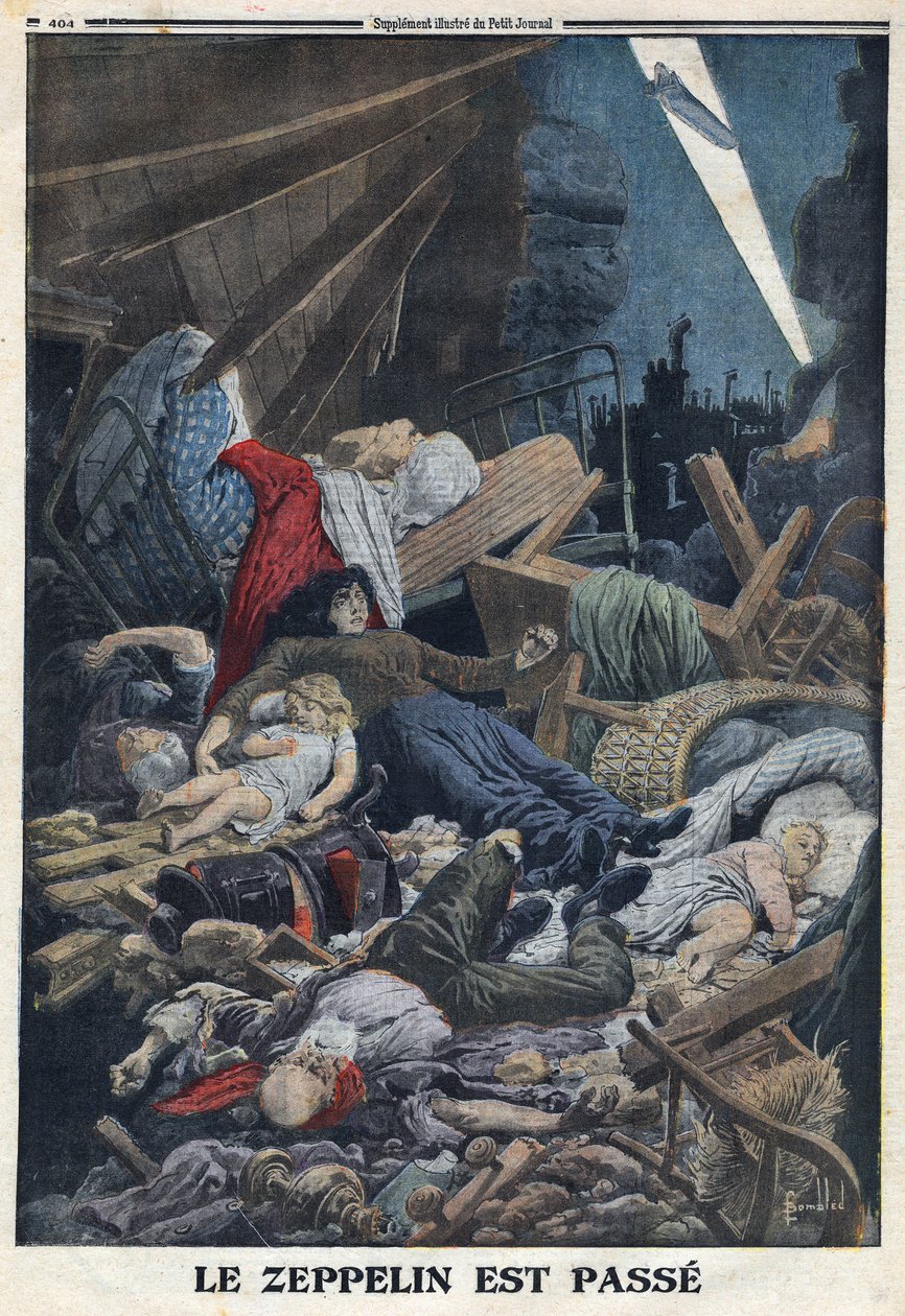 Första världskriget 1914-1918 (kriget 14-18). Civilbefolkning dödades i hennes hem av bombningen av en Zeppelin från den tyska flygstyrkan. I "" Le Petite Journal"", den 13/02/1916. Privat samling av Anonymous Anonymous