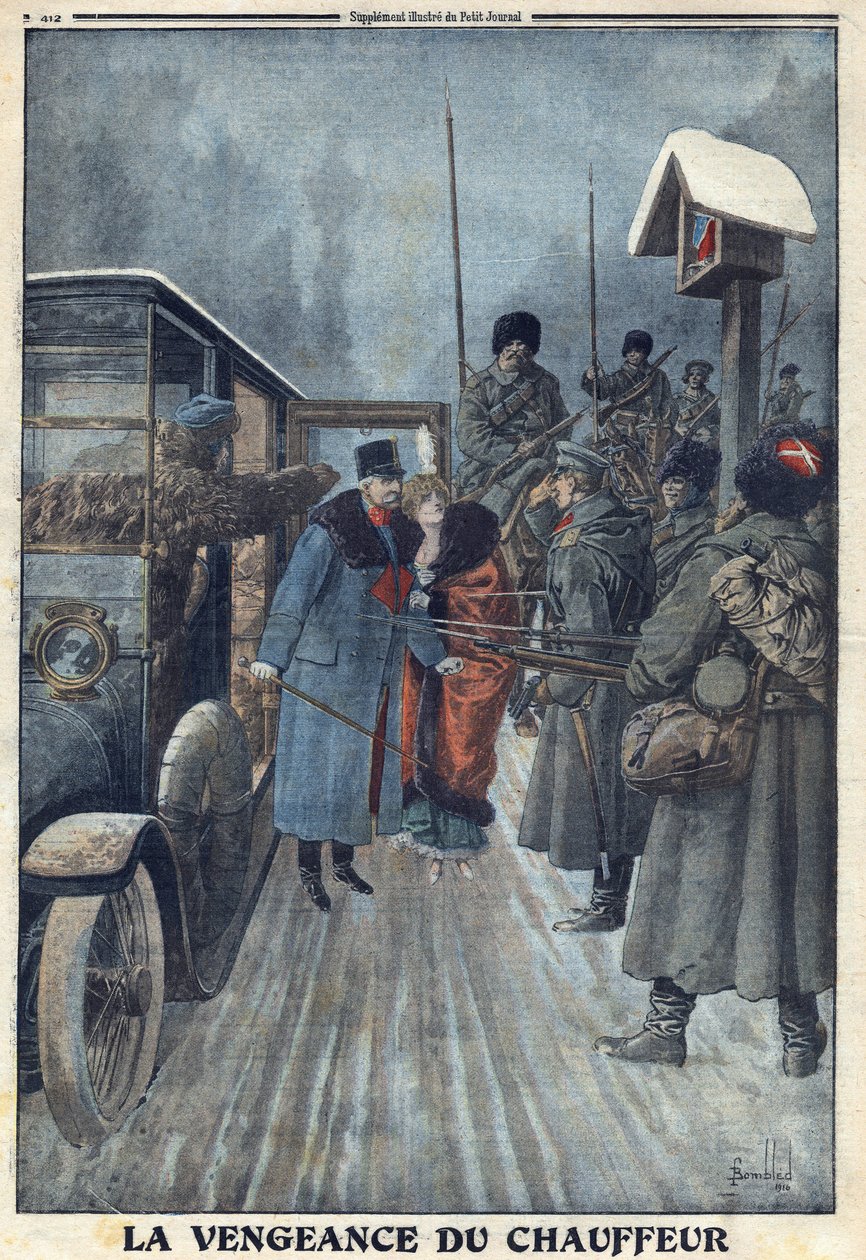 Första världskriget 1914-1918 (kriget 14-18). Denon av sin chaufför som ville hämnas hans misshandel, tas den österrikiske generalen Skarbonovich till fånga i ett ryskt läger. I "" Le Petite Journal"", den 20/02/1916. Privat samling av Anonymous Anonymous