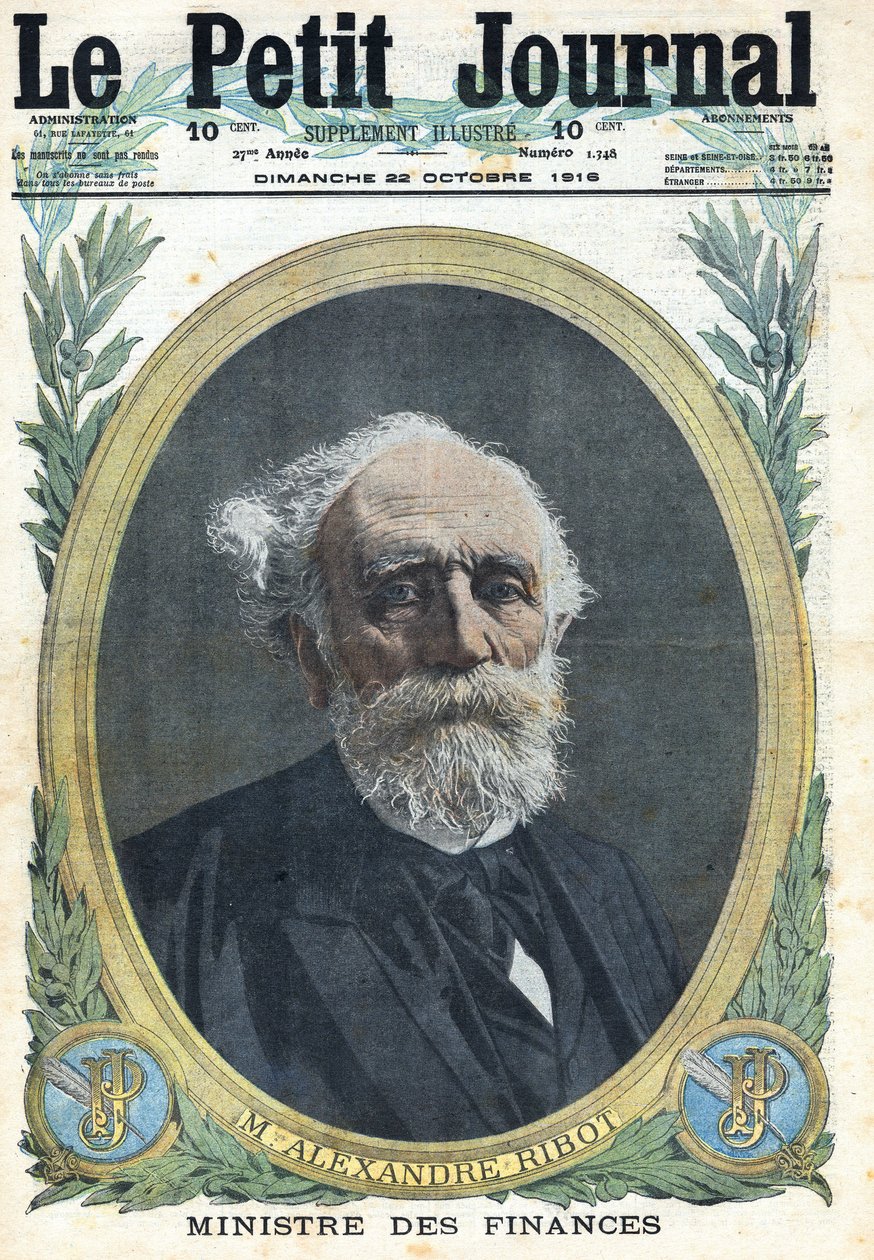 Första världskriget 1914-1918 (kriget 14-18). Porträtt av den franske finansministern Alexandre Ribot (1842-1923). I "" Le Petite Journal"", den 22/10/1916. Privat samling av Anonymous Anonymous