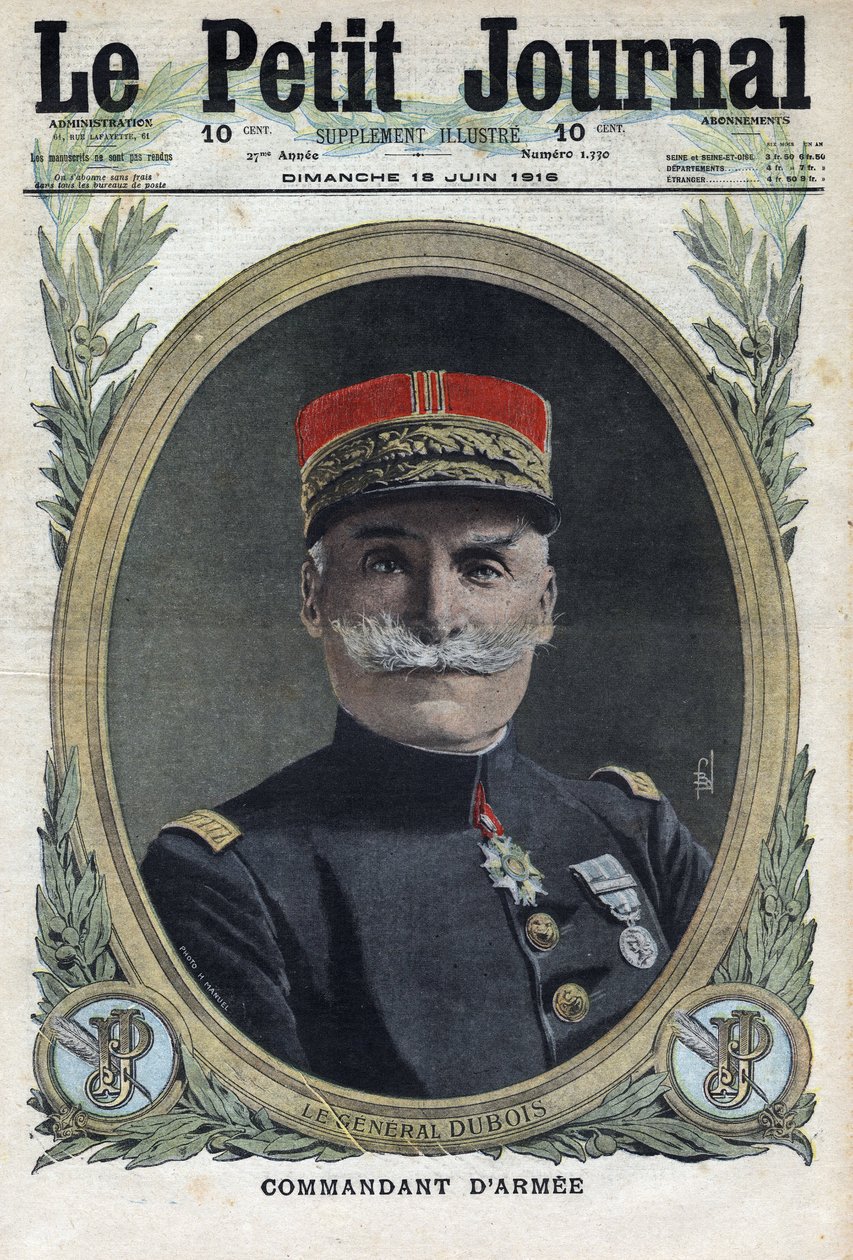 Första världskriget 1914-1918 (kriget 14-18). Porträtt av den franske generalen Pierre Dubois (1852-1924). I "" Le Petite Journal"", den 18/06/1916. Privat samling av Anonymous Anonymous